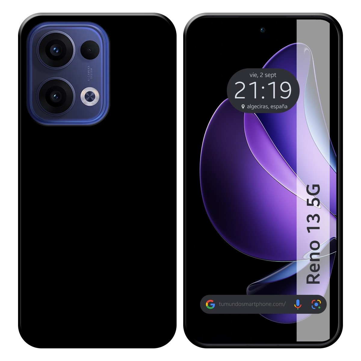 Schermo di smartphone che mostra ora, data e sfumatura viola, con cornice nera.