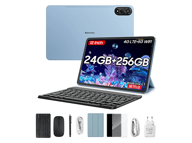 BLACKVIEW MEGA 2 Set Mit Tastatur (QWERTY), Tablet, 256 GB, 12 Zoll, Blau