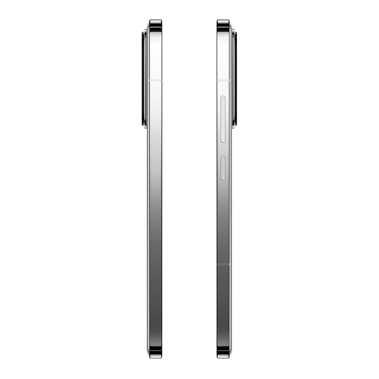 Dwa telefony obok siebie, srebrny kolor. Prosty design, czyste tło.