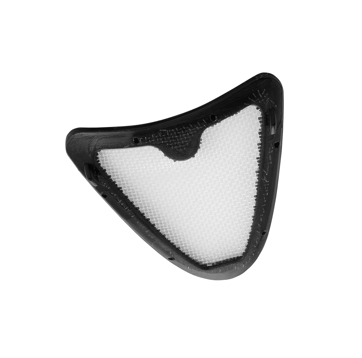 Un composant de filtre à air en mesh noir et blanc, de forme triangulaire.