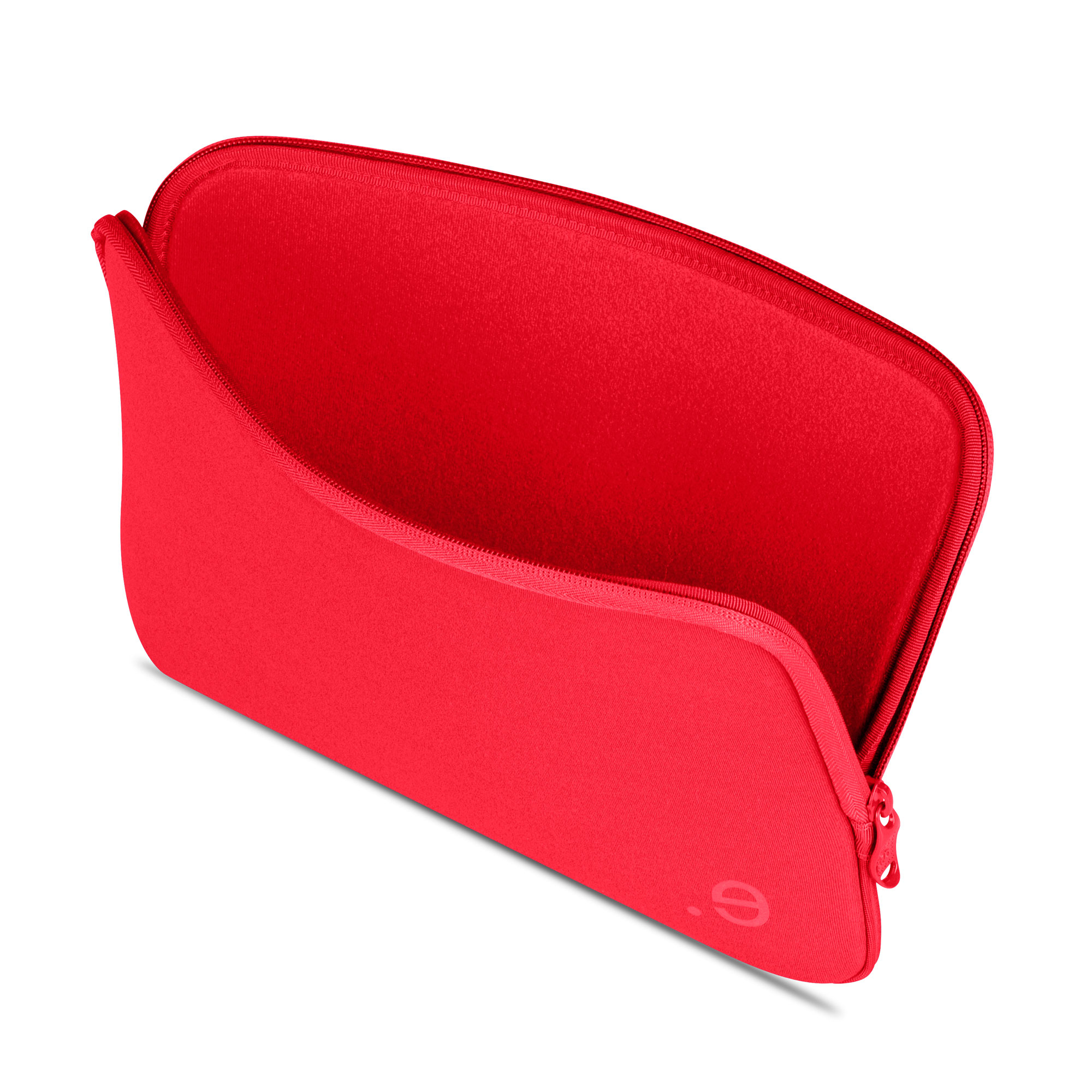 Custodia rossa con cerniera. La custodia è aperta, rivelando un interno rosso.