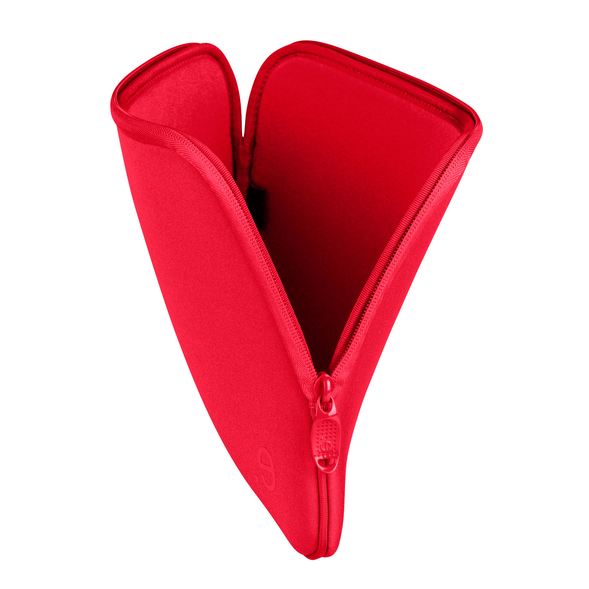 Custodia rossa per laptop. Chiusura con cerniera. Interno rosso.
