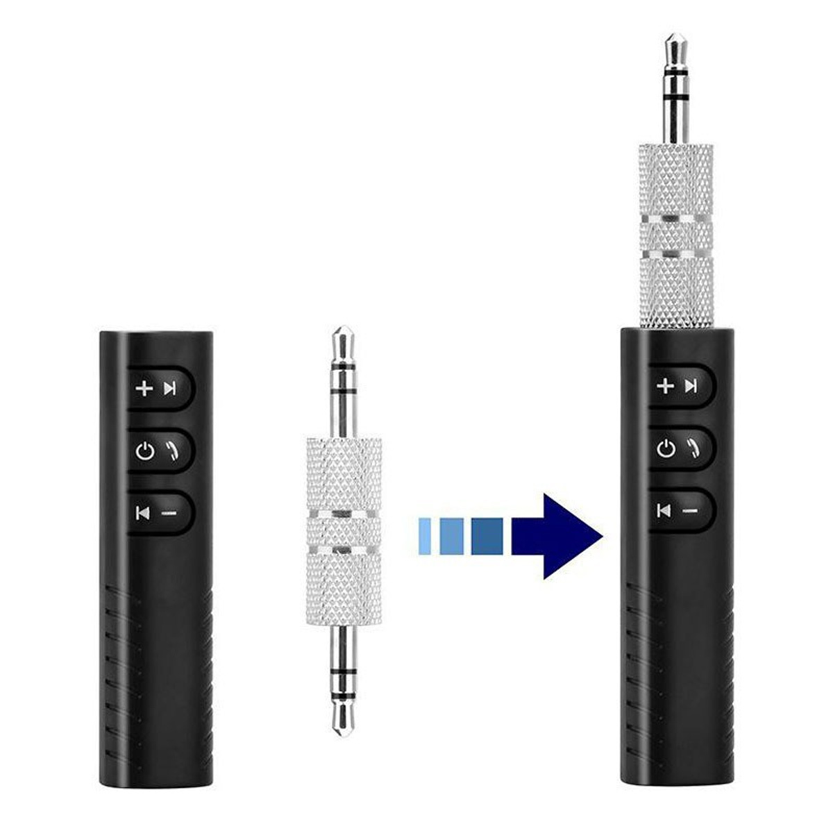 Schwarzes Bluetooth-Gerät mit Eingangsanschlüssen.