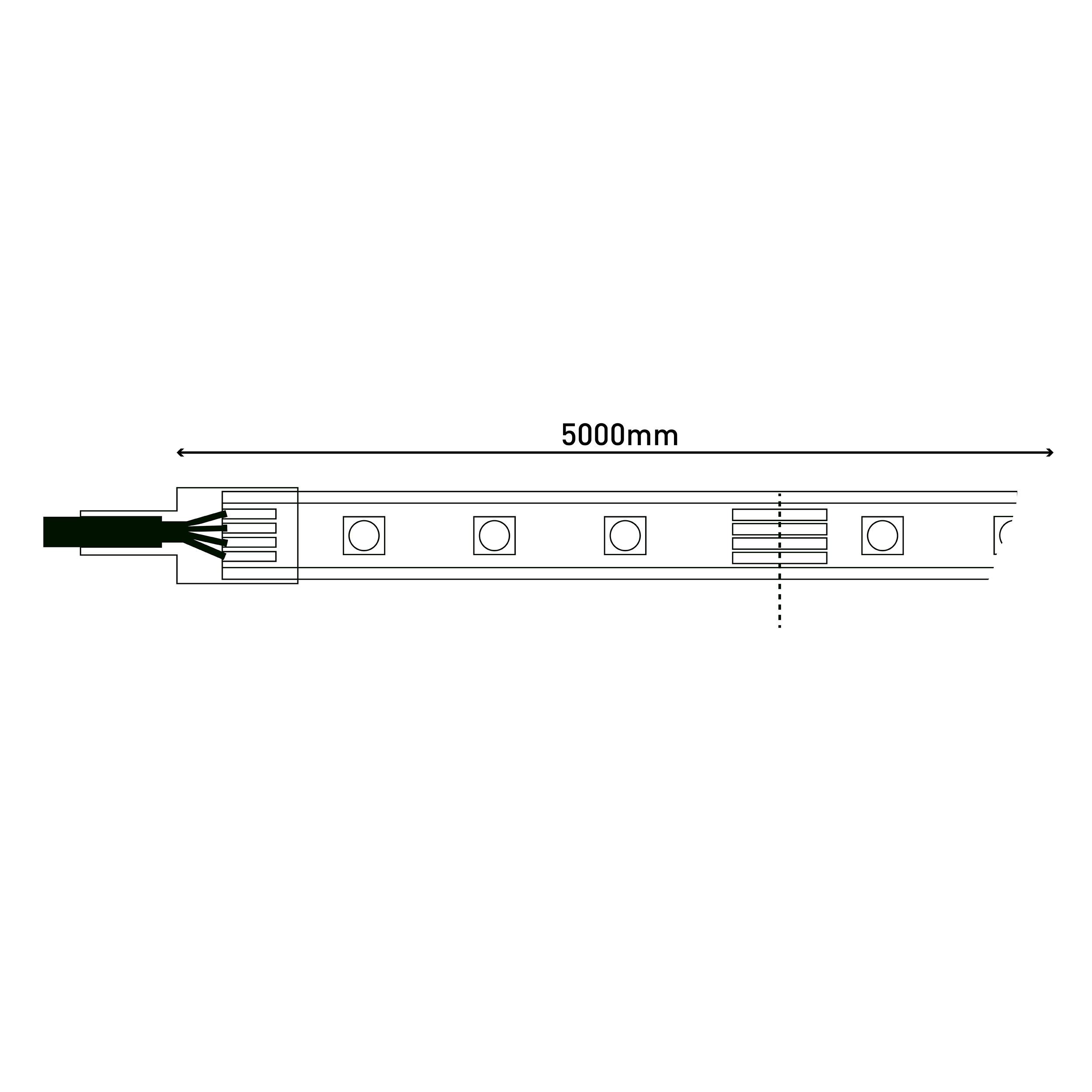 Diagramm eines LED-Lichtstreifens, mit einer Längenangabe von 5000 mm.