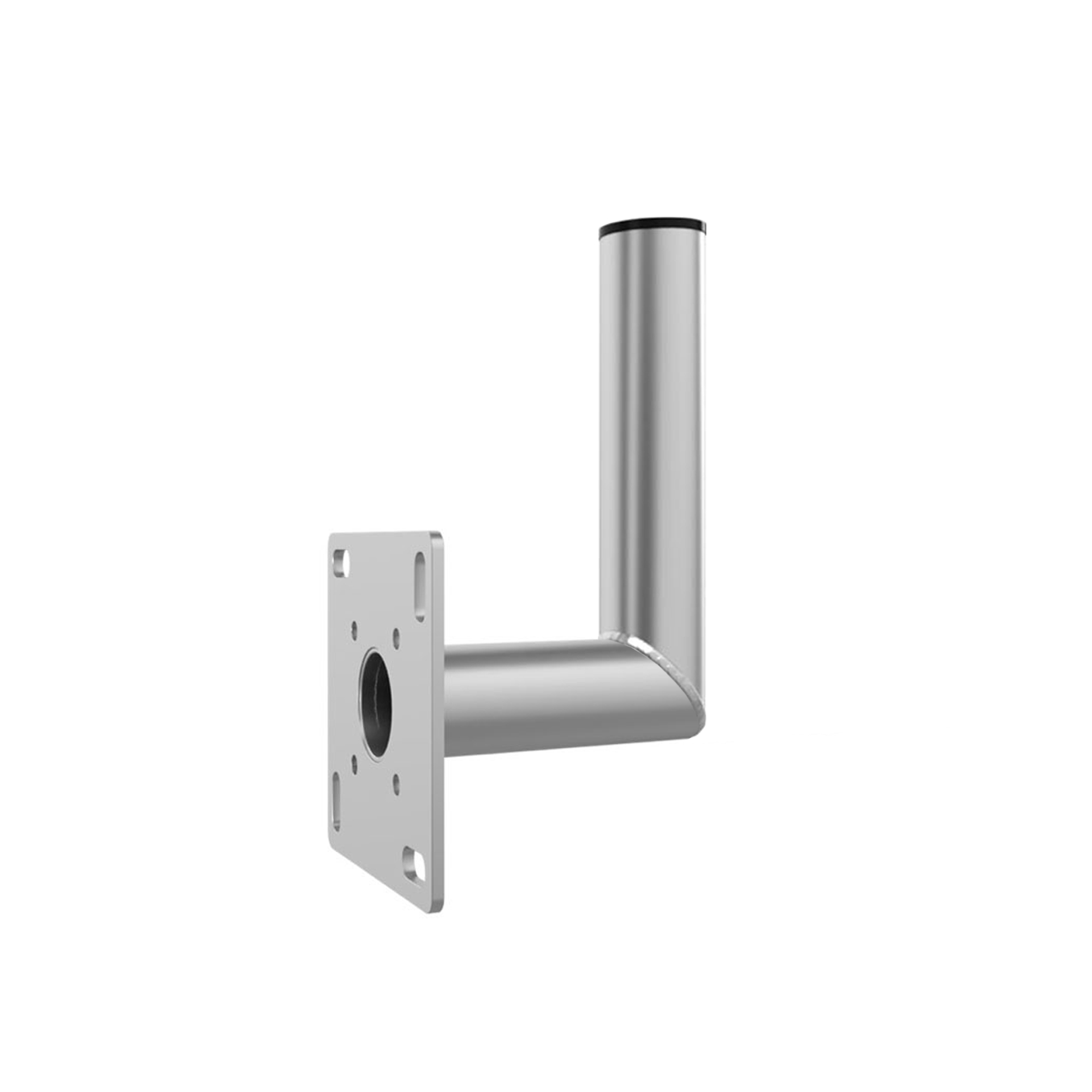 Metallhalterung mit quadratischer Basis und rechtwinkligem Arm. Der Arm hat eine kreisförmige Basis.