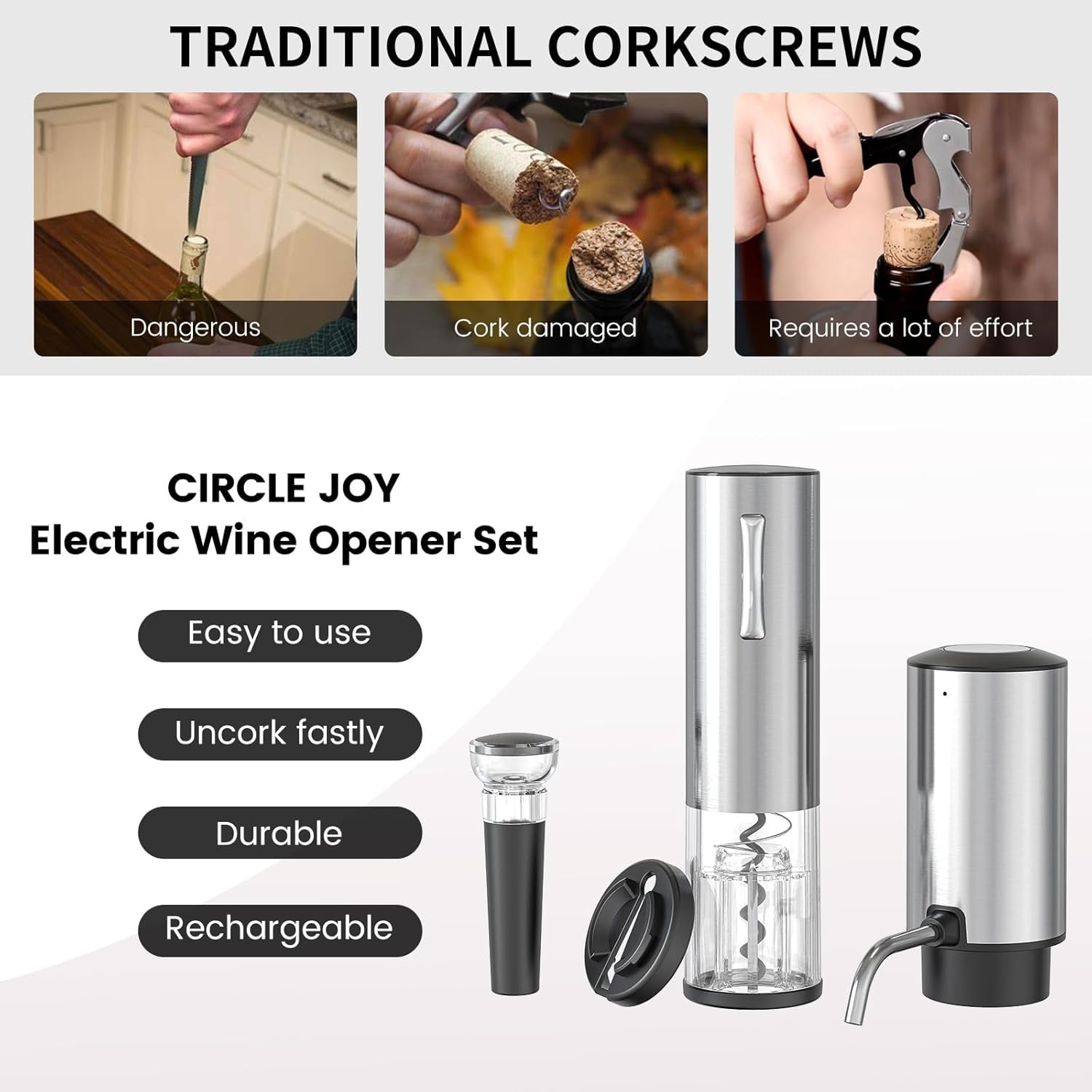 Elektrisches Weinöffner-Set mit Korkenzieher und Zubehör, mit anderen Korkenziehern.