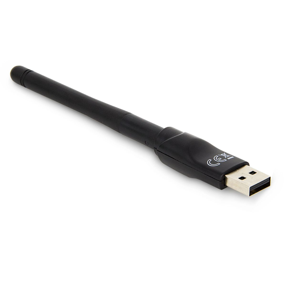 Eine schwarze, zylindrische USB-WLAN-Antenne mit einem USB-Anschluss an einem Ende.