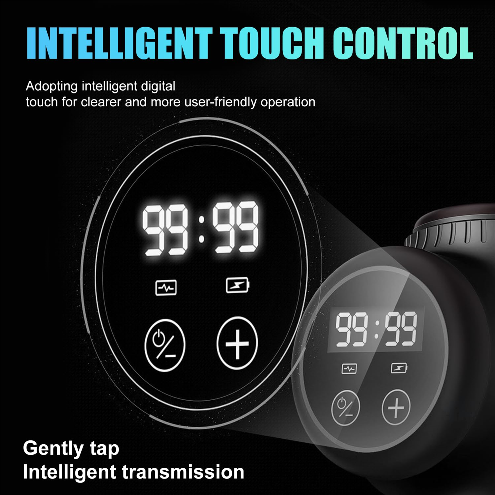 Ein schwarzes Gerät mit digitaler Anzeige von Zahlen und Knöpfen, mit den Worten 'Intelligent Touch Control'.