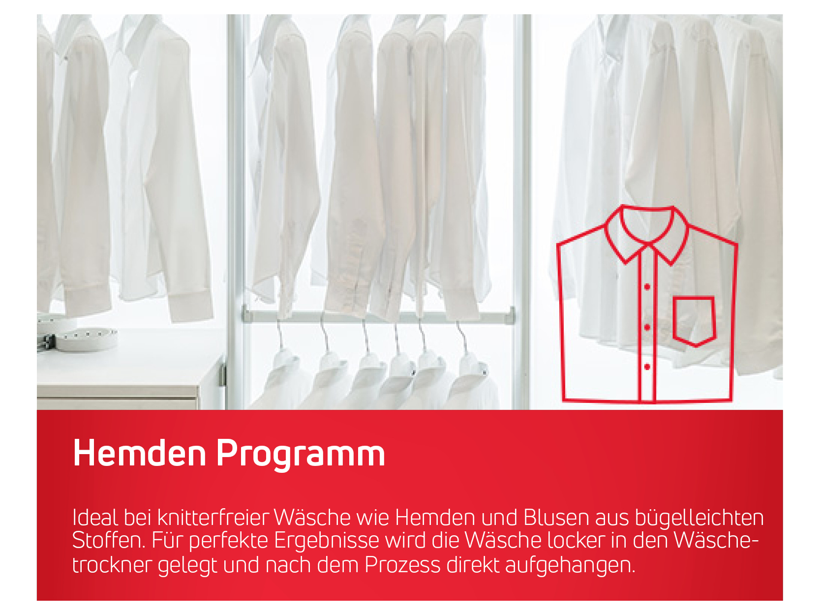 Grafika z białymi koszulami wiszącymi w szafie i czerwonym obrysem koszuli z kieszenią.
