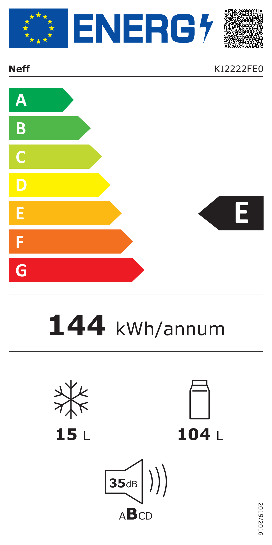 Energielabel mit Energieeffizienzklasse E.