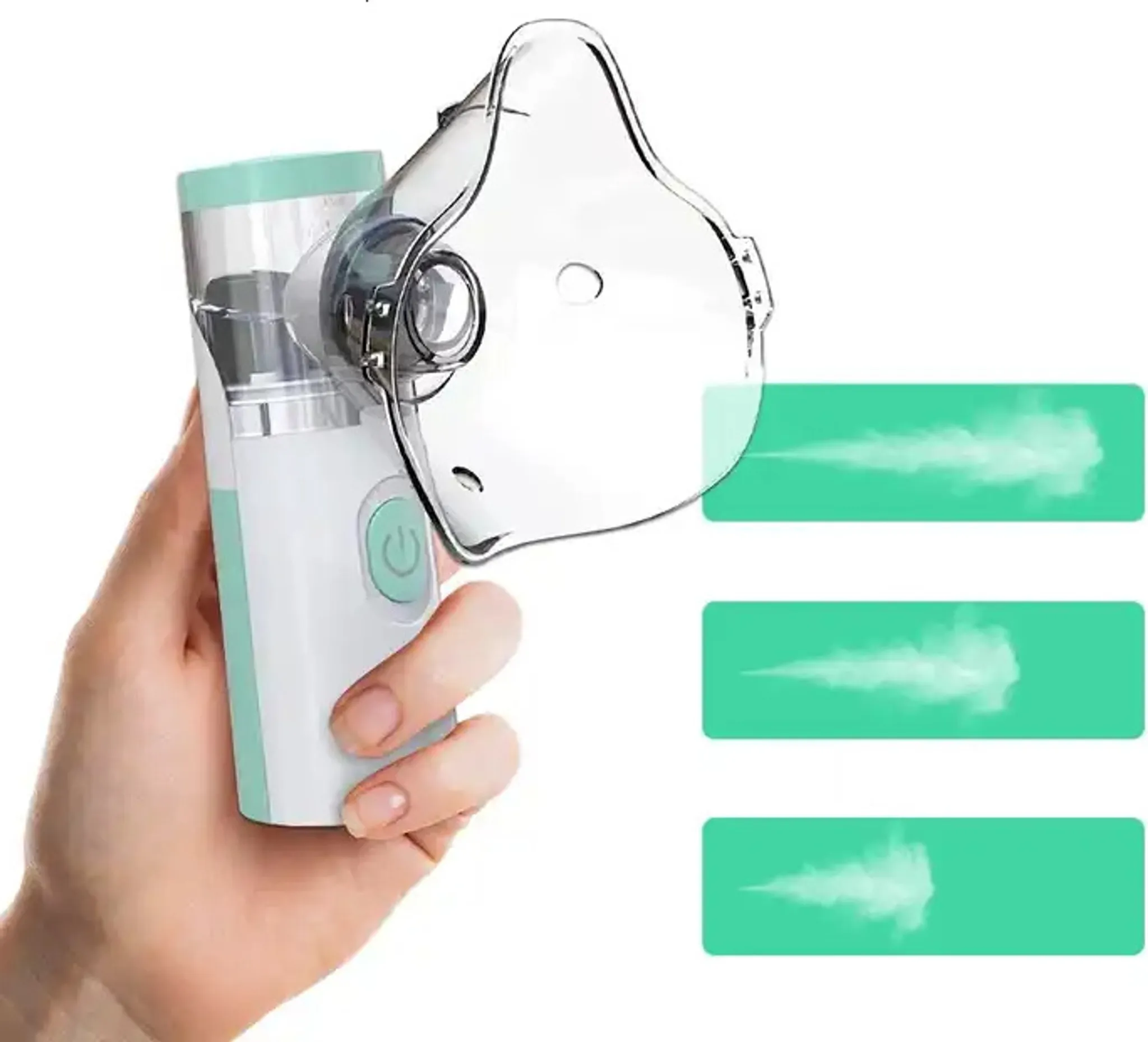 Hand-Inhalator mit Maske und Dampfstrahlen für Atemtherapie.