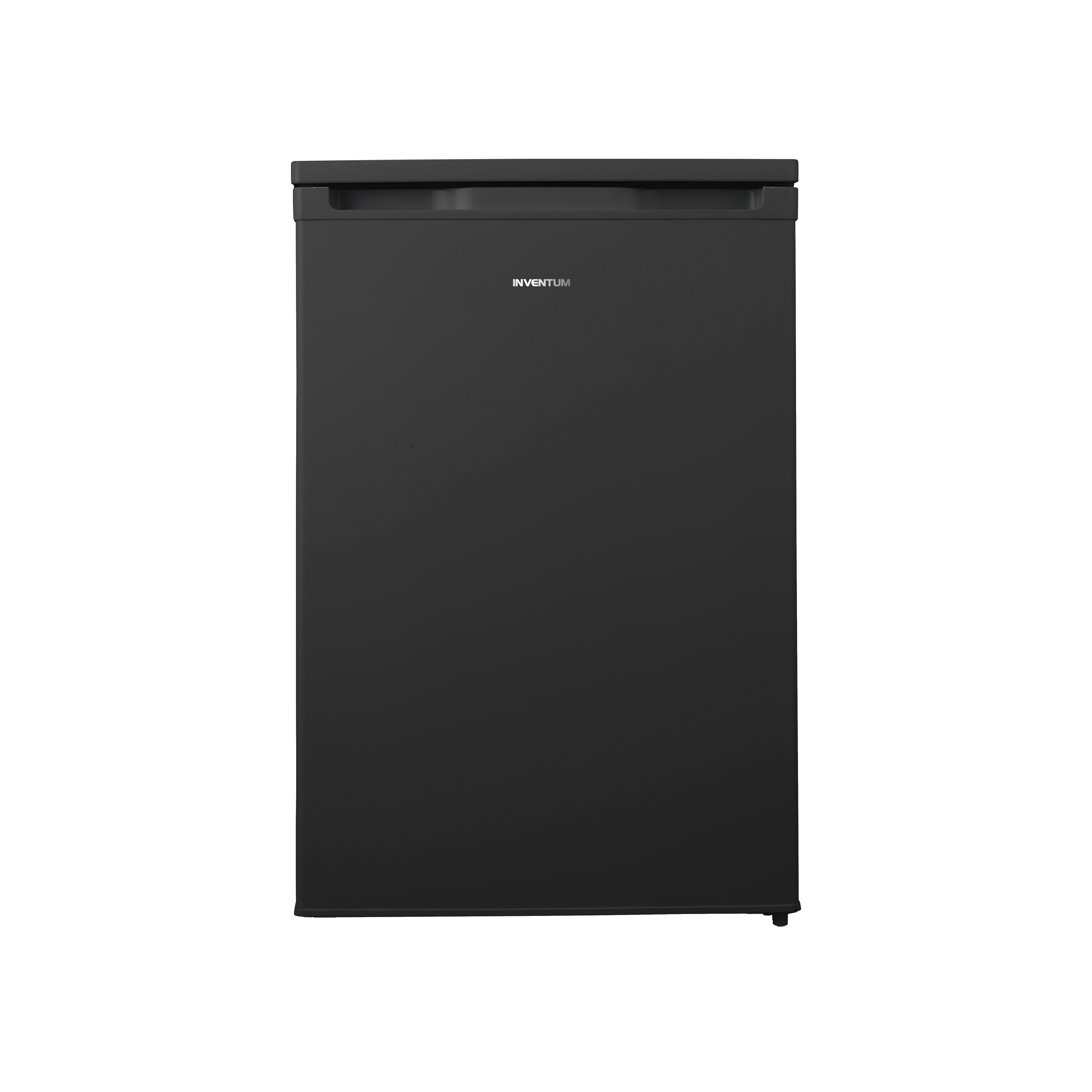 A black INVENTUM refrigerator, standing upright with a handle and the brand's logo visible.