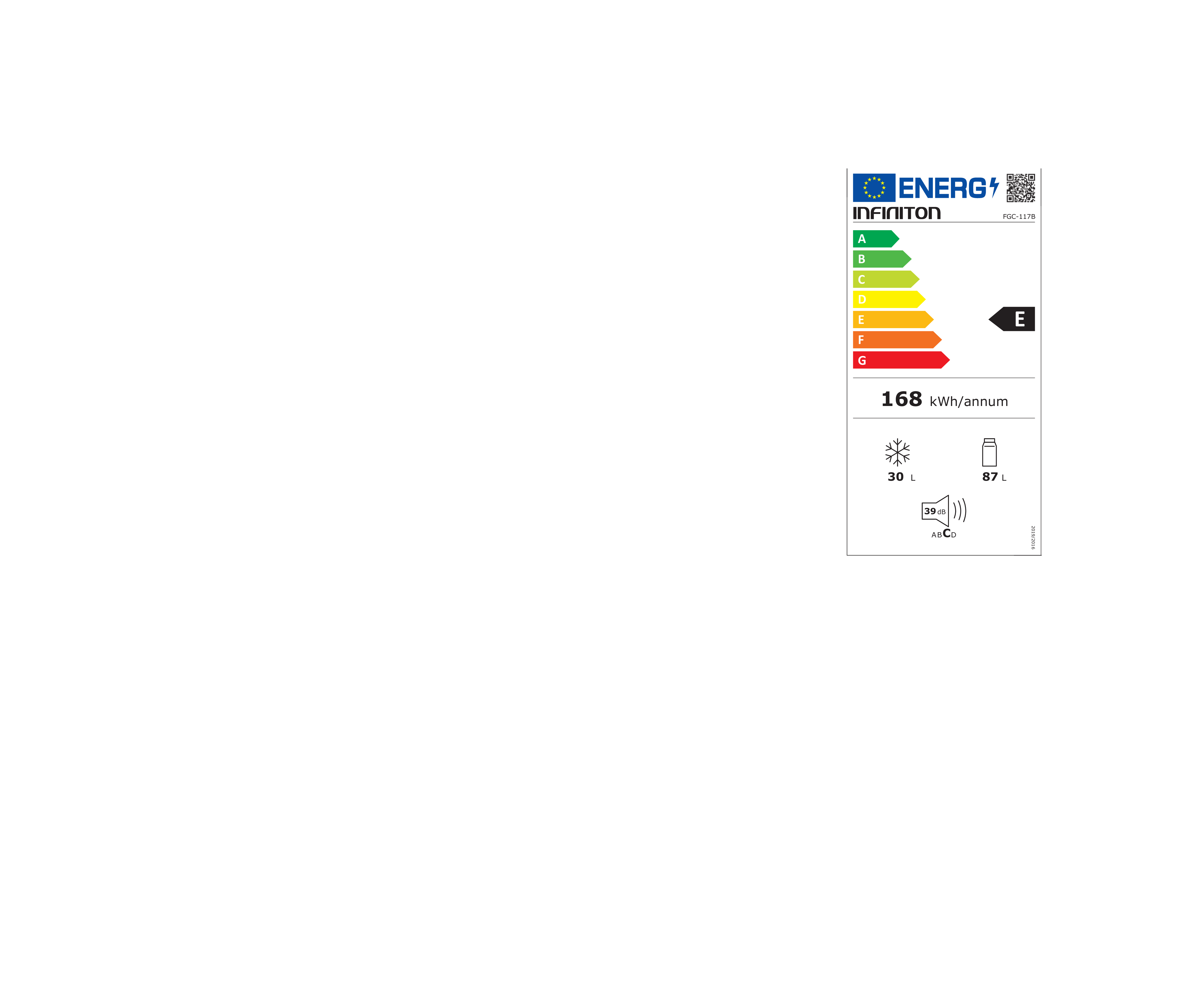 Etiqueta energética de un refrigerador, que muestra información de eficiencia energética.