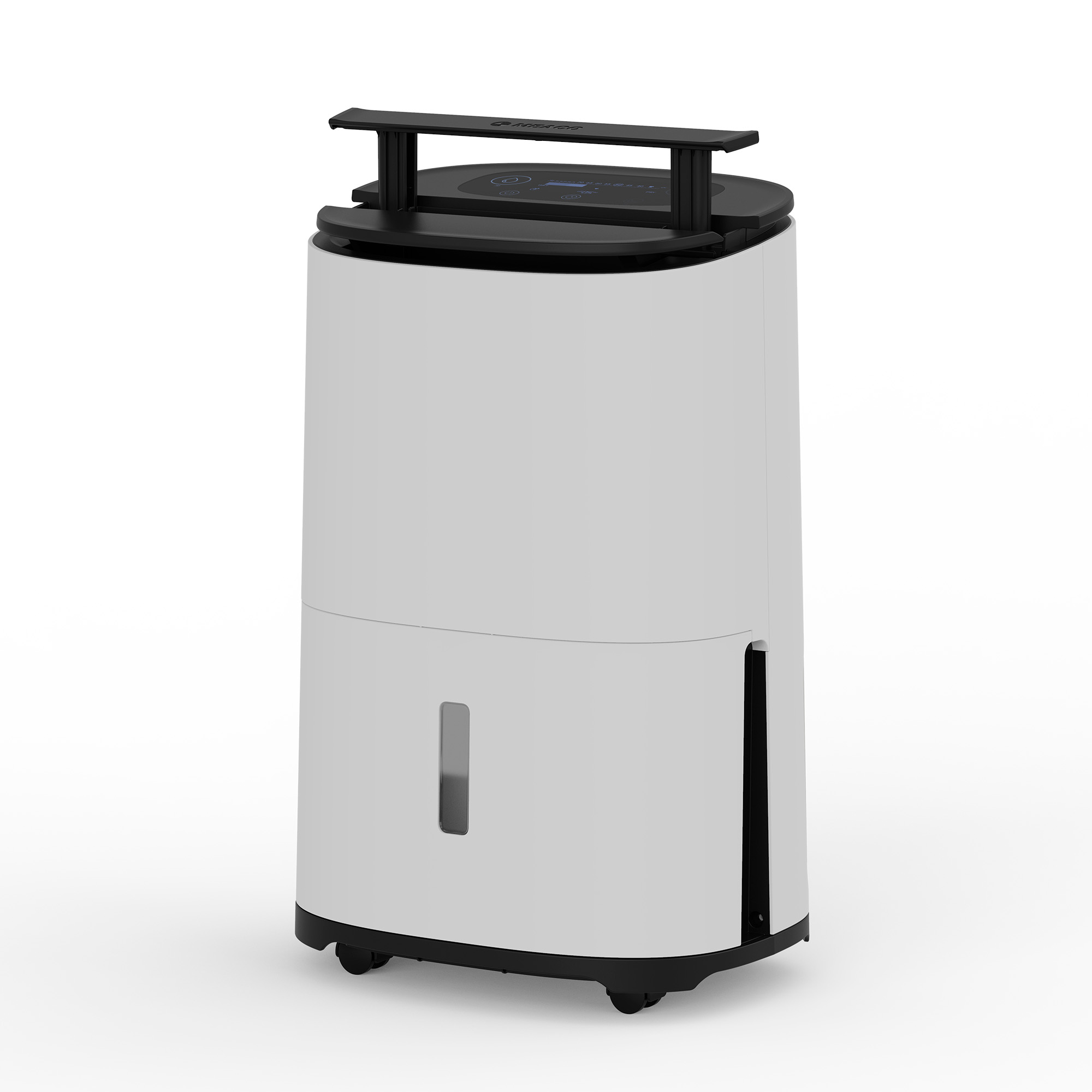 Biało-czarny cylindryczny nawilżacz z czarnym wierzchem.