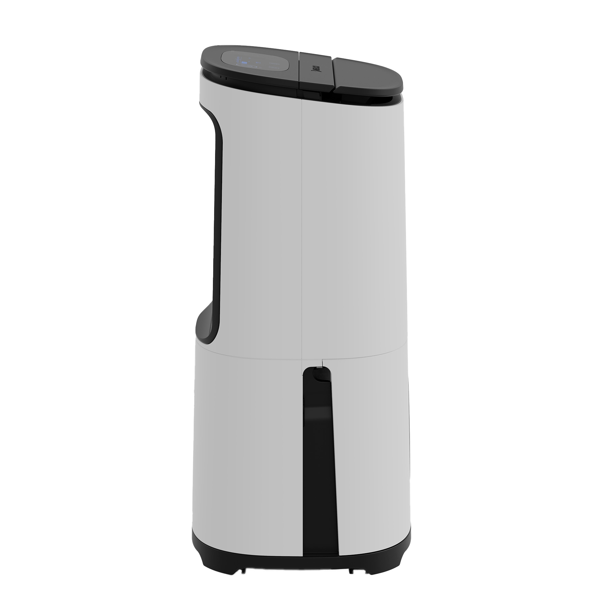 Pięć niebieskich filtrów powietrza w rzędzie, każdy w białej ramie. Mają pionowe niebieskie paski.