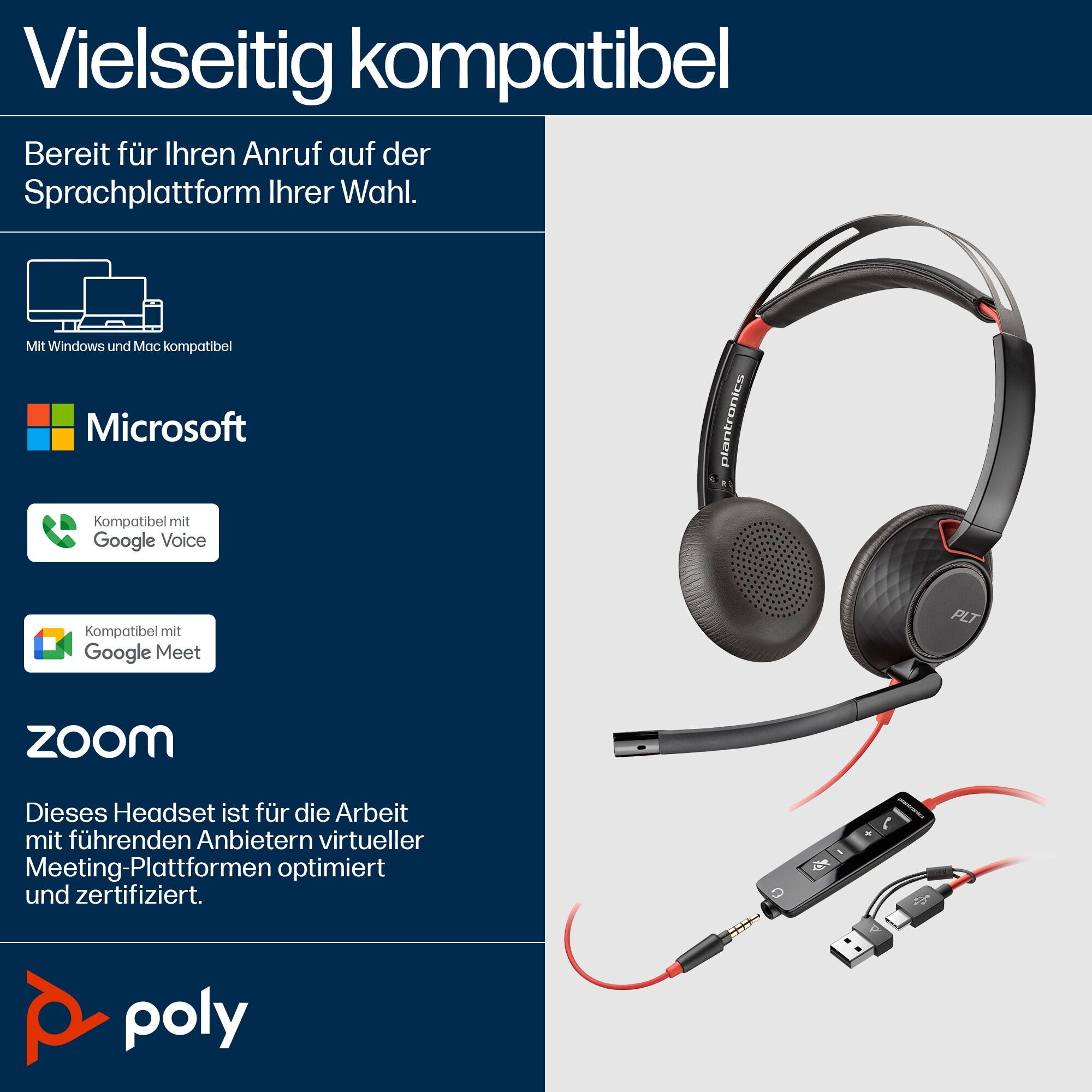 Cuffie con design nero e rosso. Icone per Windows, Mac, Microsoft, Google Voice, Meet e Zoom.