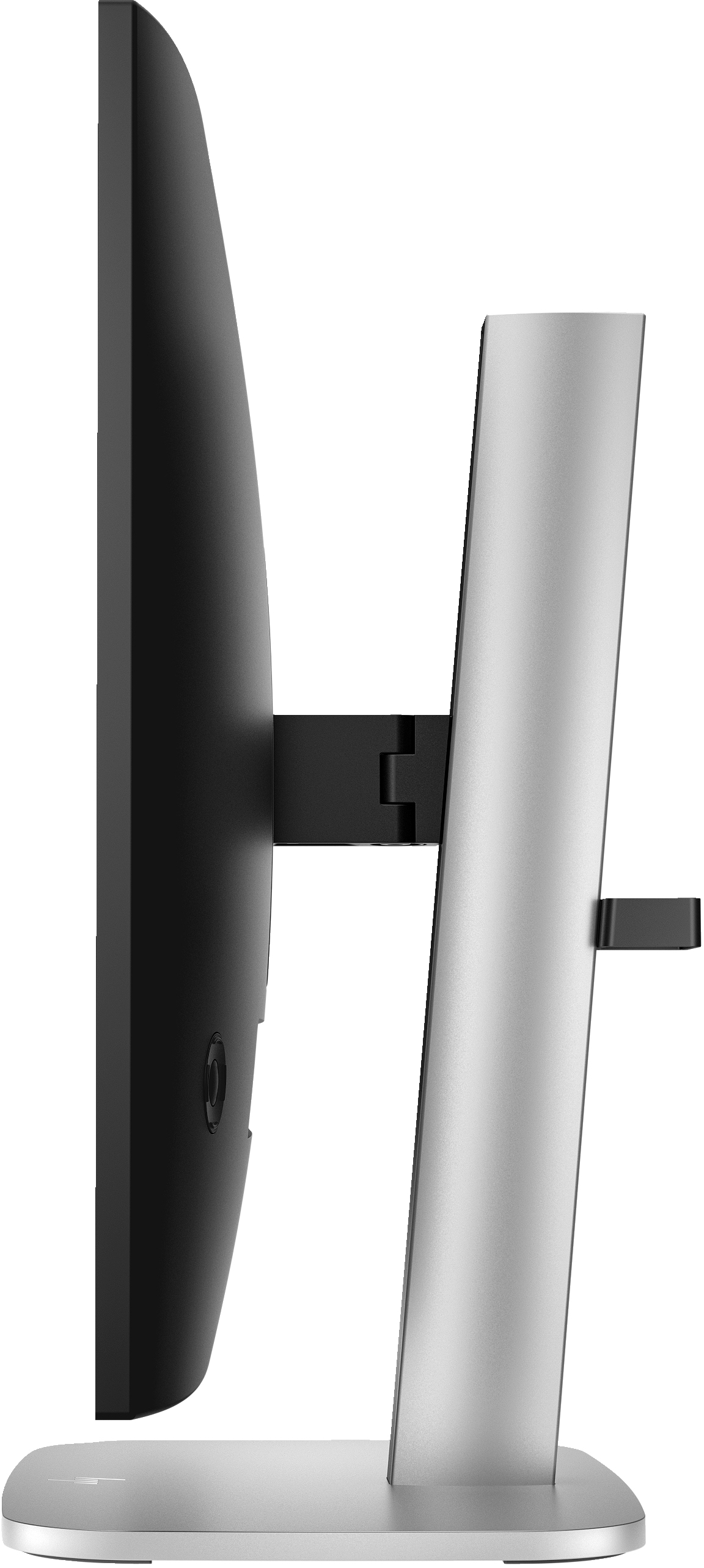 Widok z boku monitora komputera. Z przodu jest czarny, z tyłu srebrny.