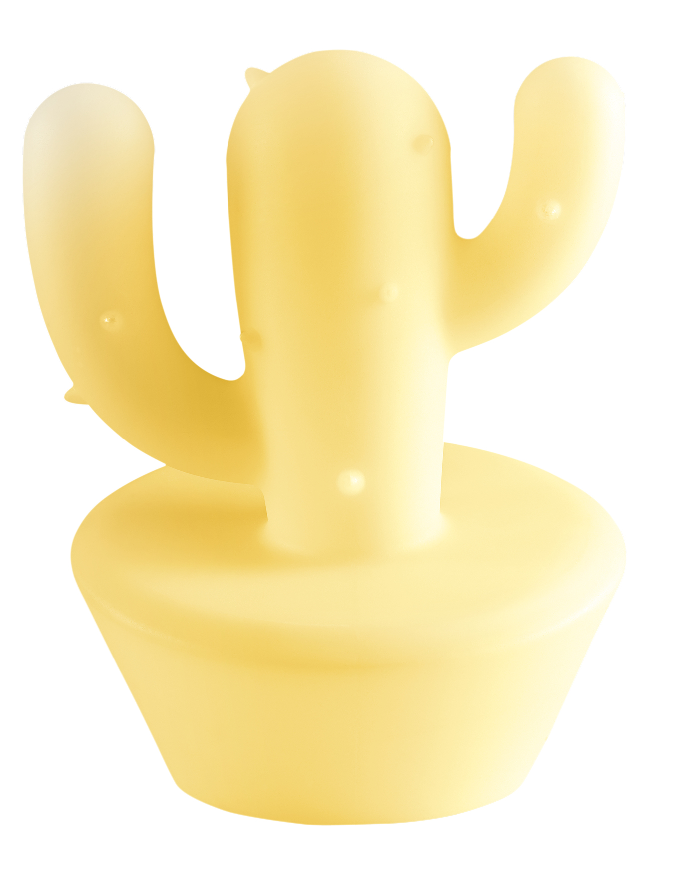 Żółta lampa w kształcie kaktusa na białym tle.