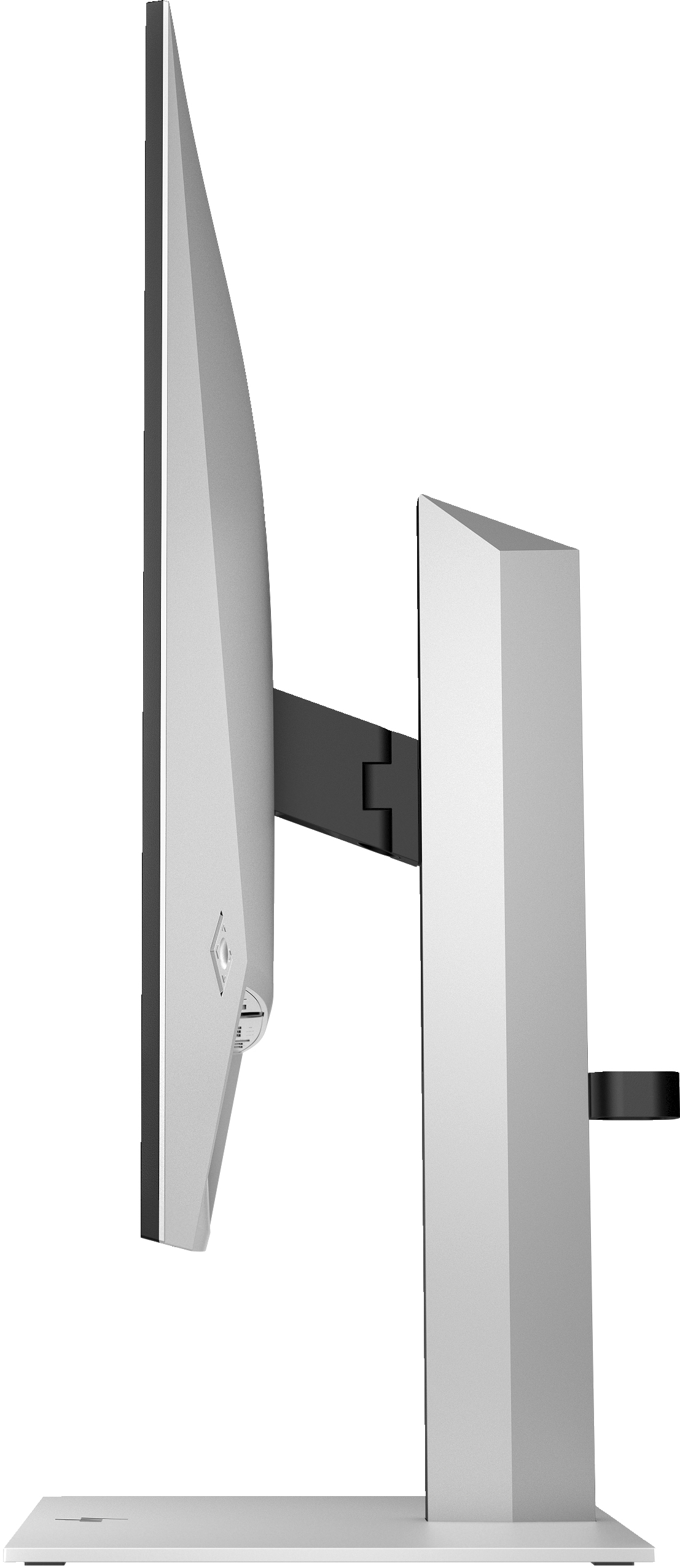 Biały i srebrny monitor. To widok z boku.