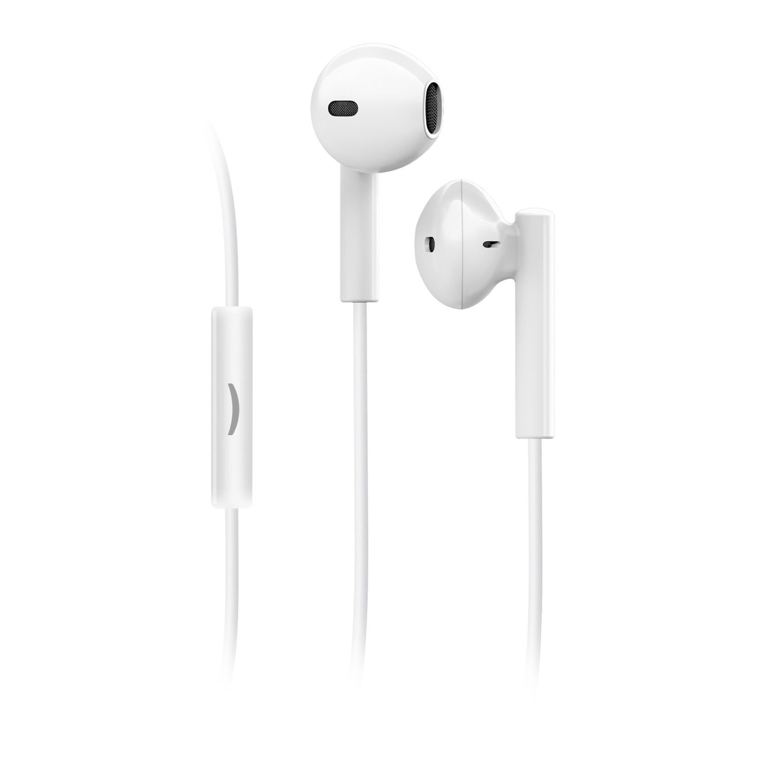 Weiße In-Ear-Kopfhörer mit Kabel und Fernbedienung.