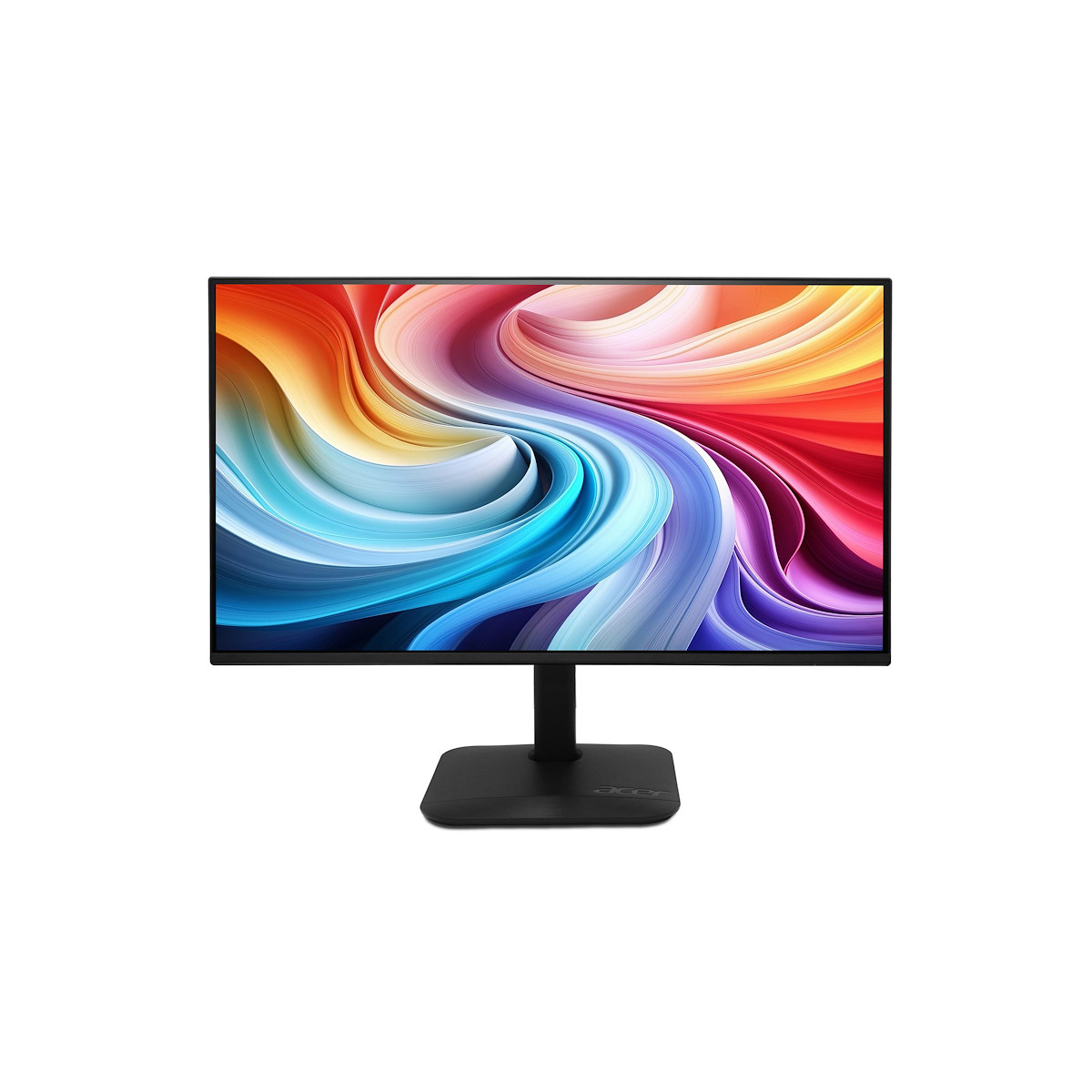 Monitor Acer nero che mostra un'immagine astratta colorata.