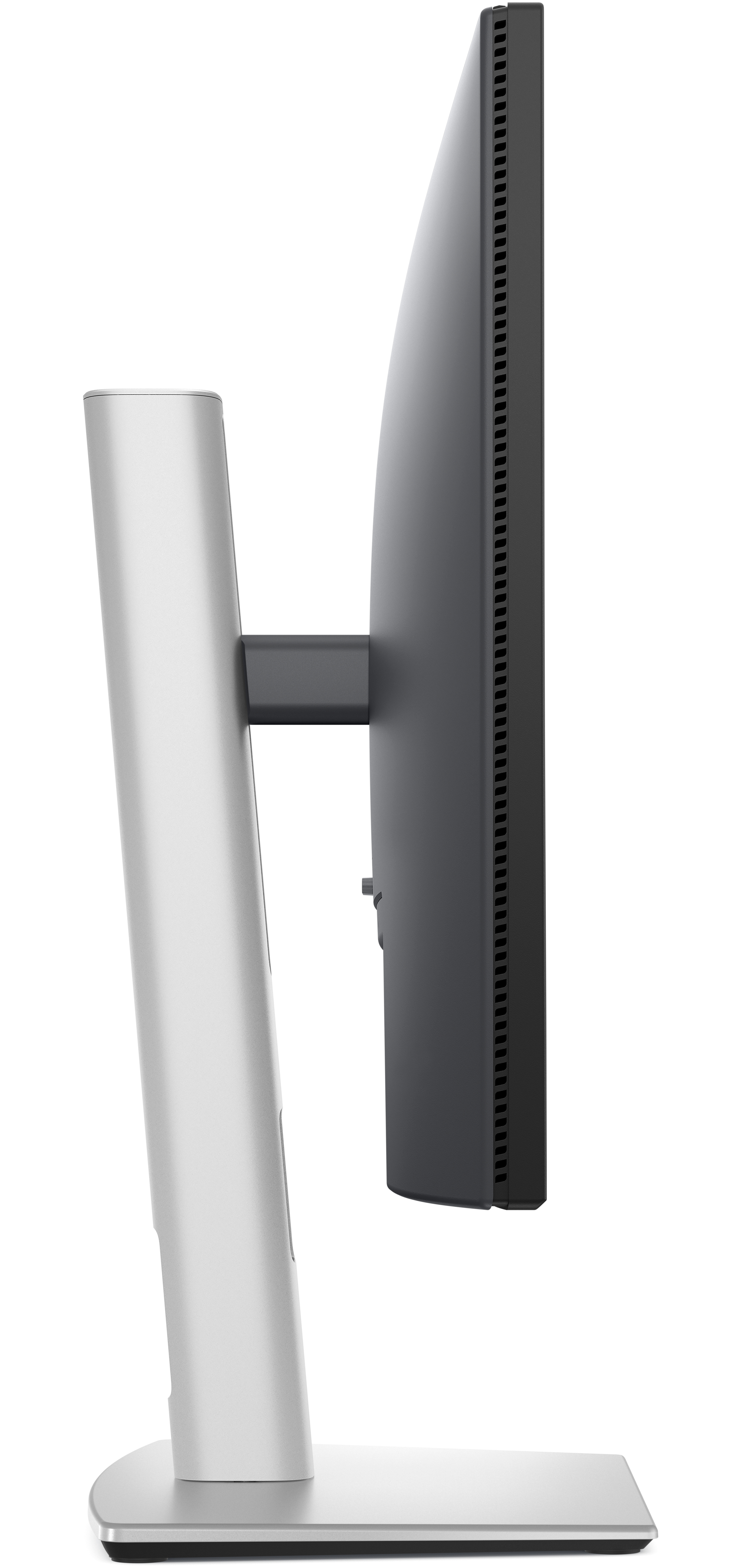 Widok z boku monitora, pokazujący jego smukłą konstrukcję i podstawę.