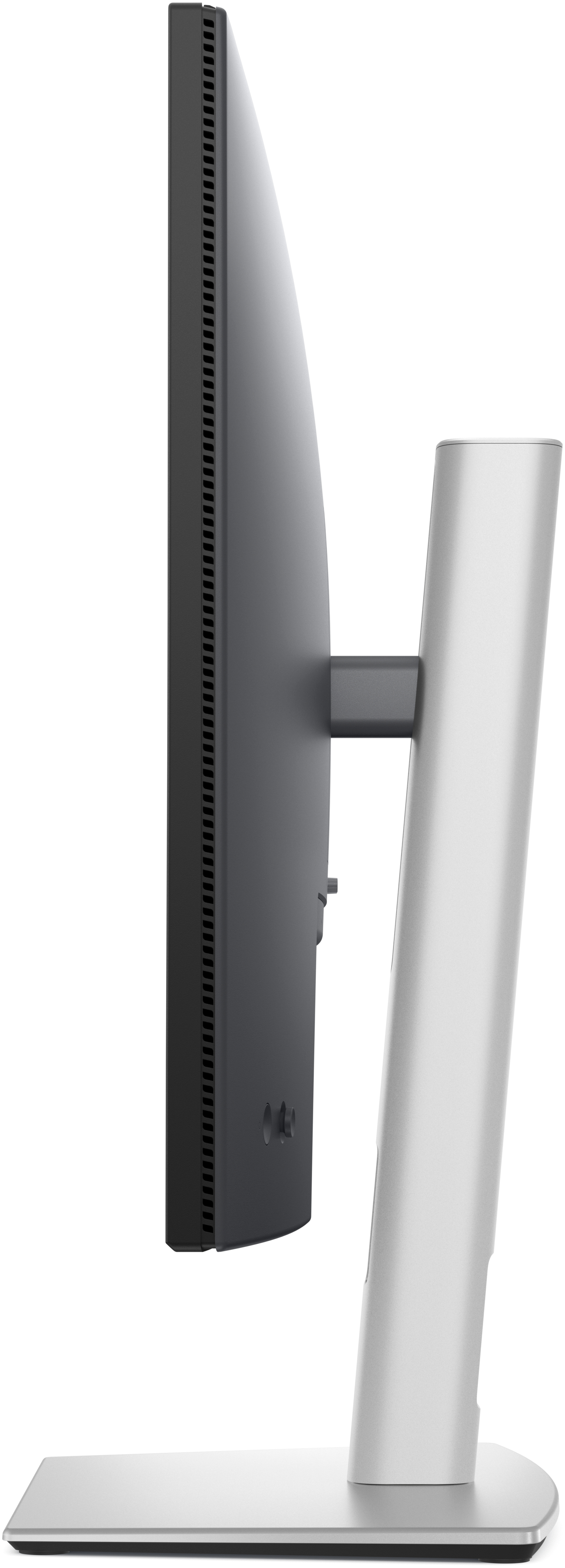 Widok z boku srebrnego monitora komputerowego.