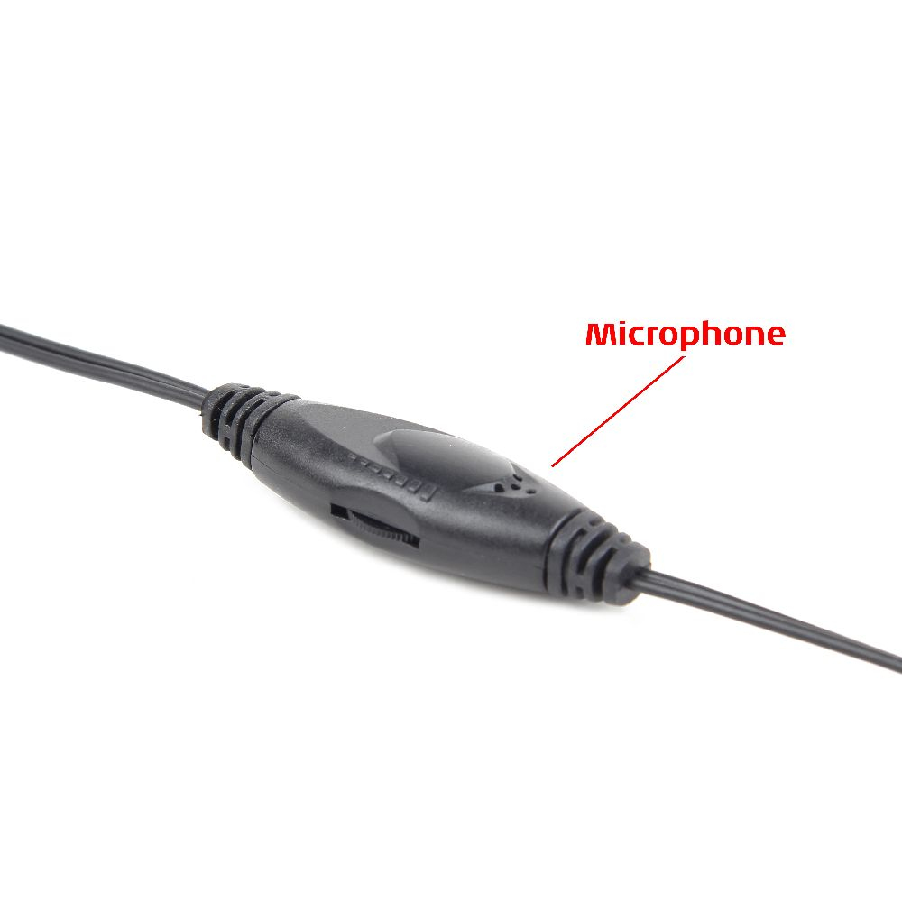 Close-up van een microfoon op een kabel, tekstlabel.