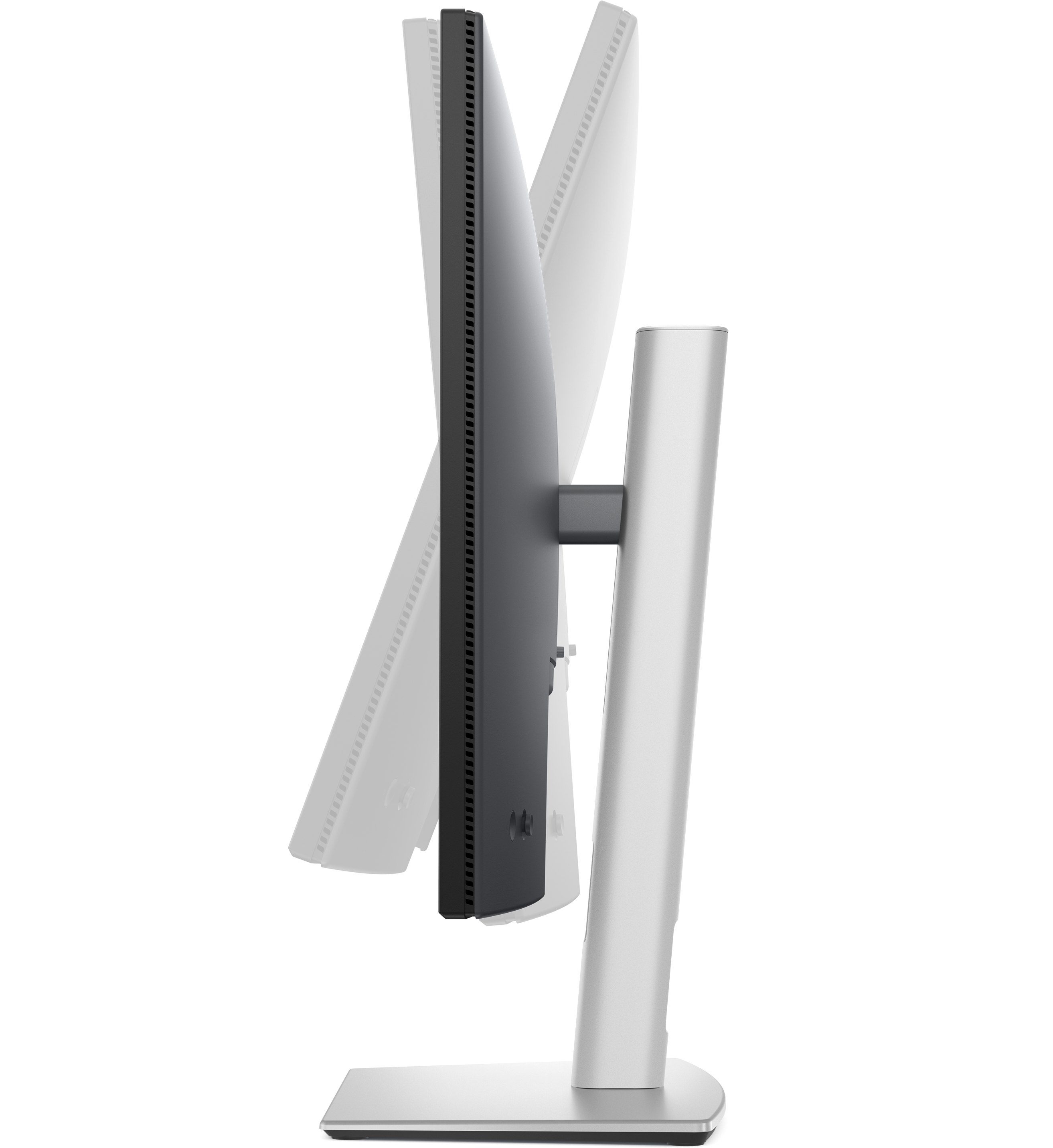 Widok z boku regulowanego monitora Dell, pokazujący ekran i podstawę.