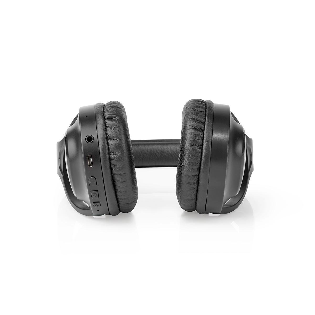 Cuffie nere rivolte in avanti. I padiglioni auricolari sono grandi e imbottiti. L'archetto è nero.