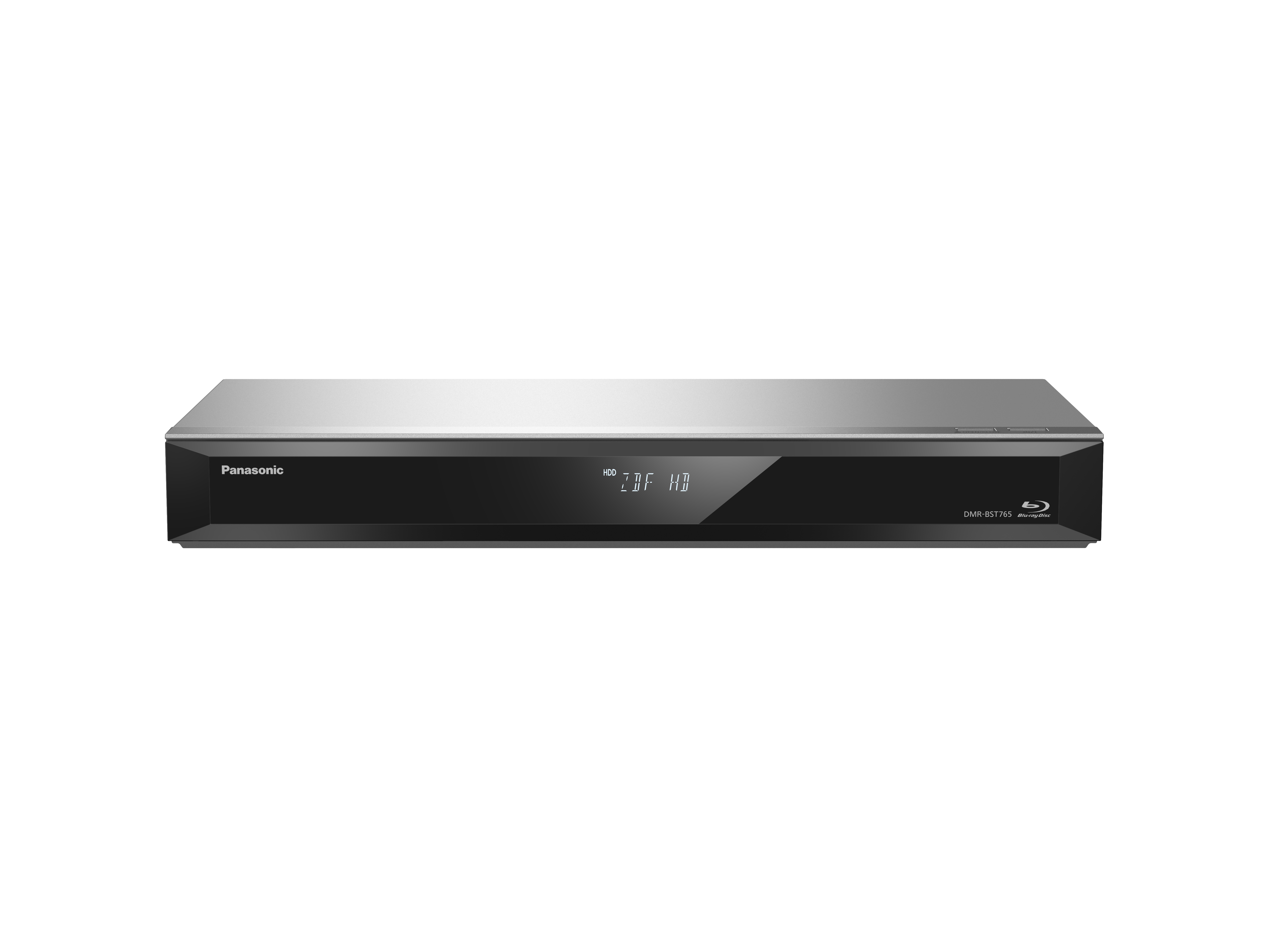 Silberner und schwarzer Panasonic DVD-Player auf weißem Hintergrund.
