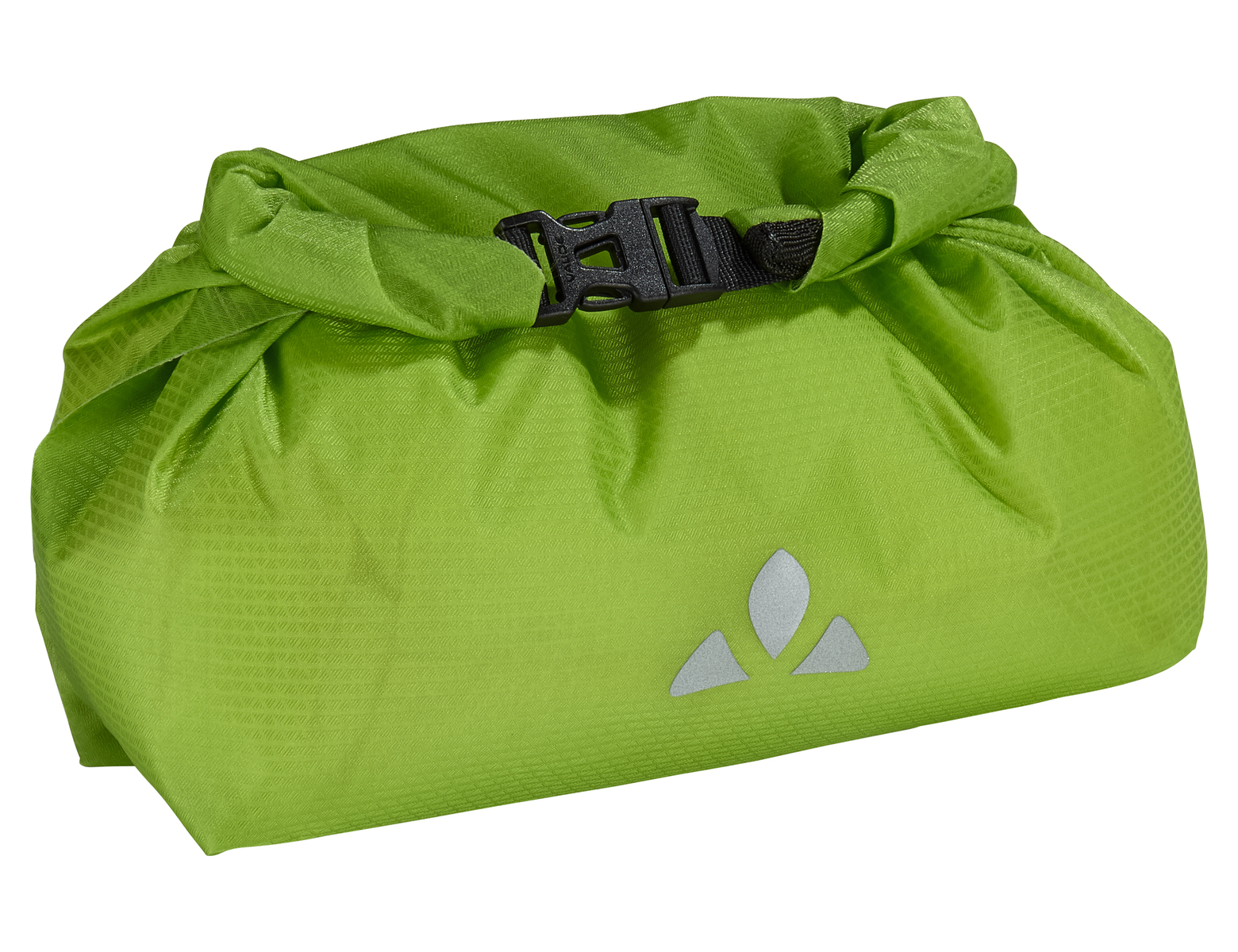 Grüne Vaude-Tasche mit Rollverschluss und Schnalle.