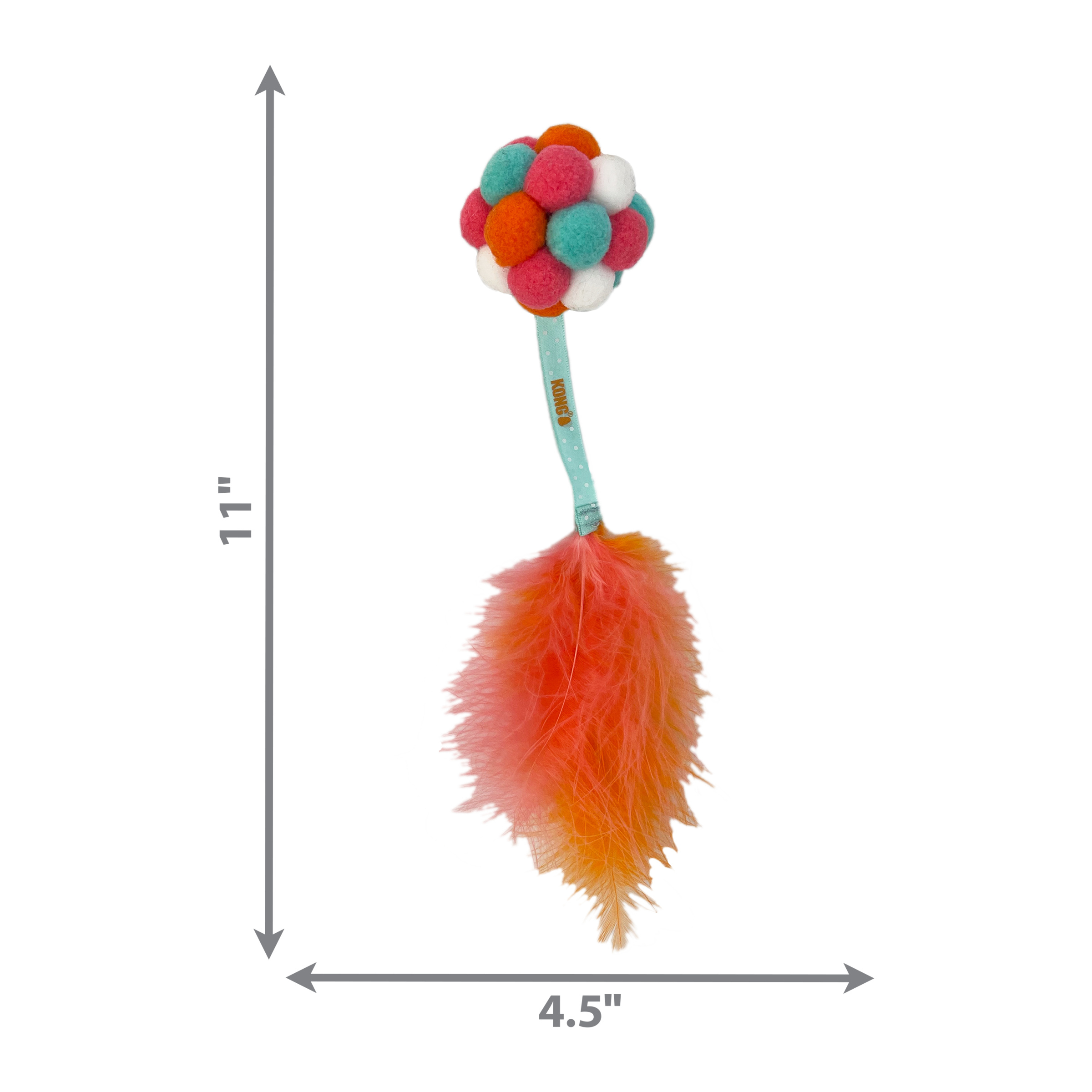 Zabawka dla kota z pomponem i piórkiem. Wymiary: 11" x 4.5".