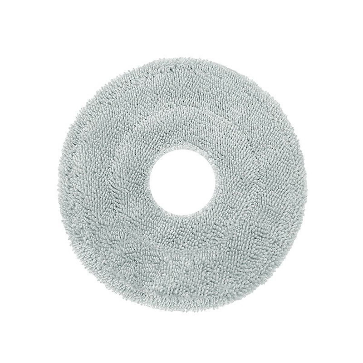 Testina per mocio rotonda grigio chiaro con foro centrale, isolata su bianco.