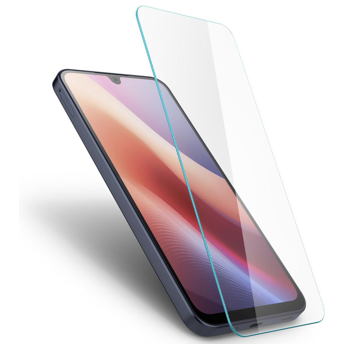 Smartfon z osłoną ekranu. Ochraniacz jest nakładany na telefon.