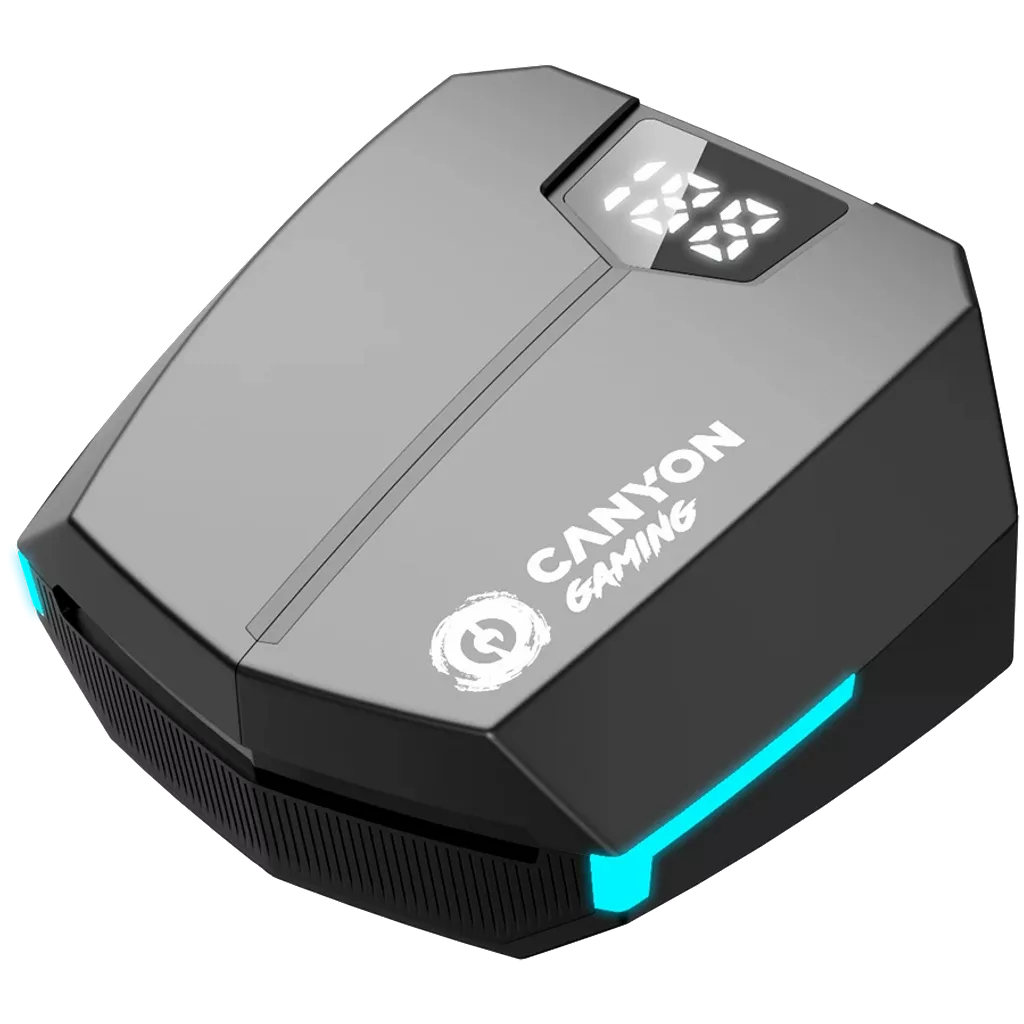 Gaming console with digital display. It has the "CANYON GAMING" logo and blue light accents.