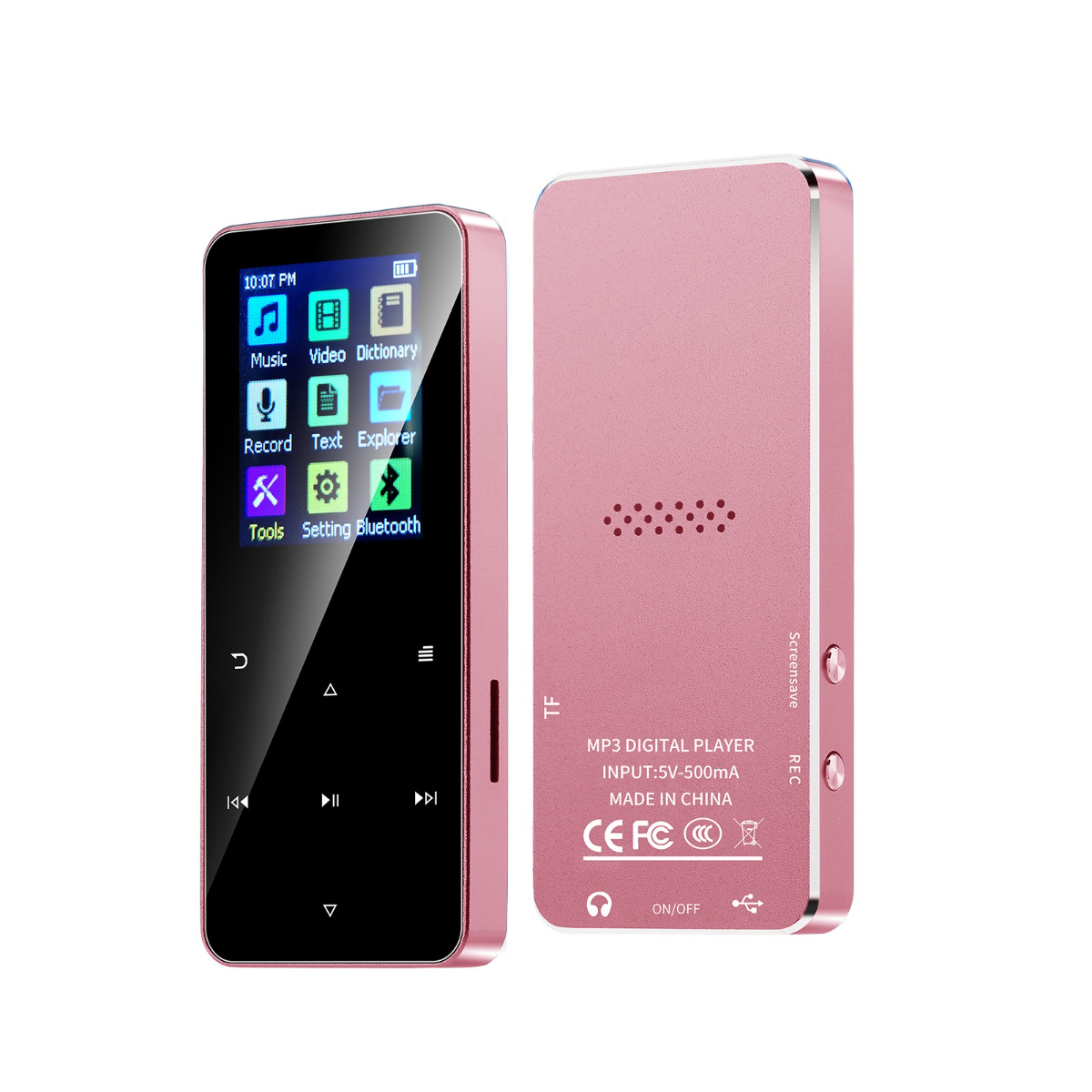 Rosa MP3-Player mit Bildschirm.