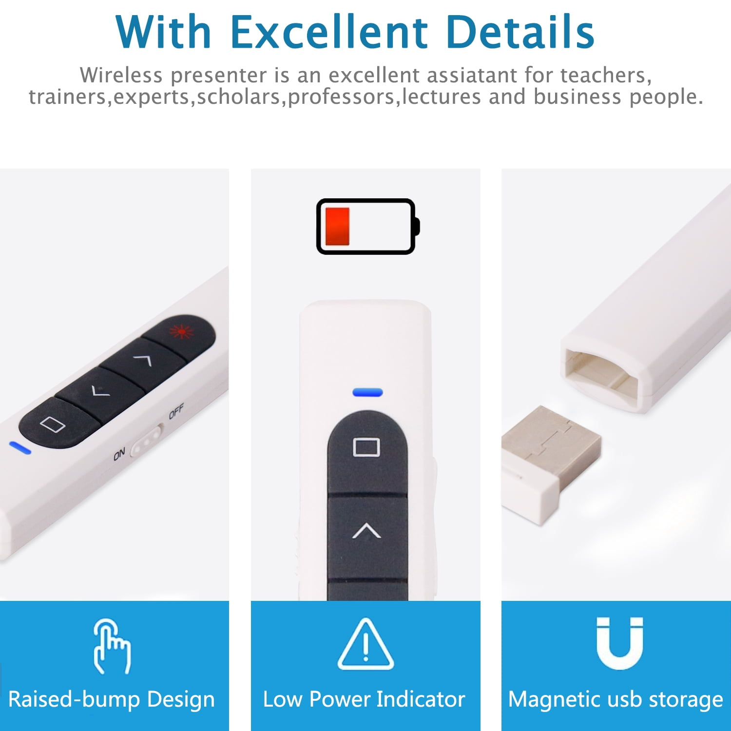 Bilder einer Fernbedienung mit USB-Speicher und einer Batterieanzeige. Weißer Hintergrund.