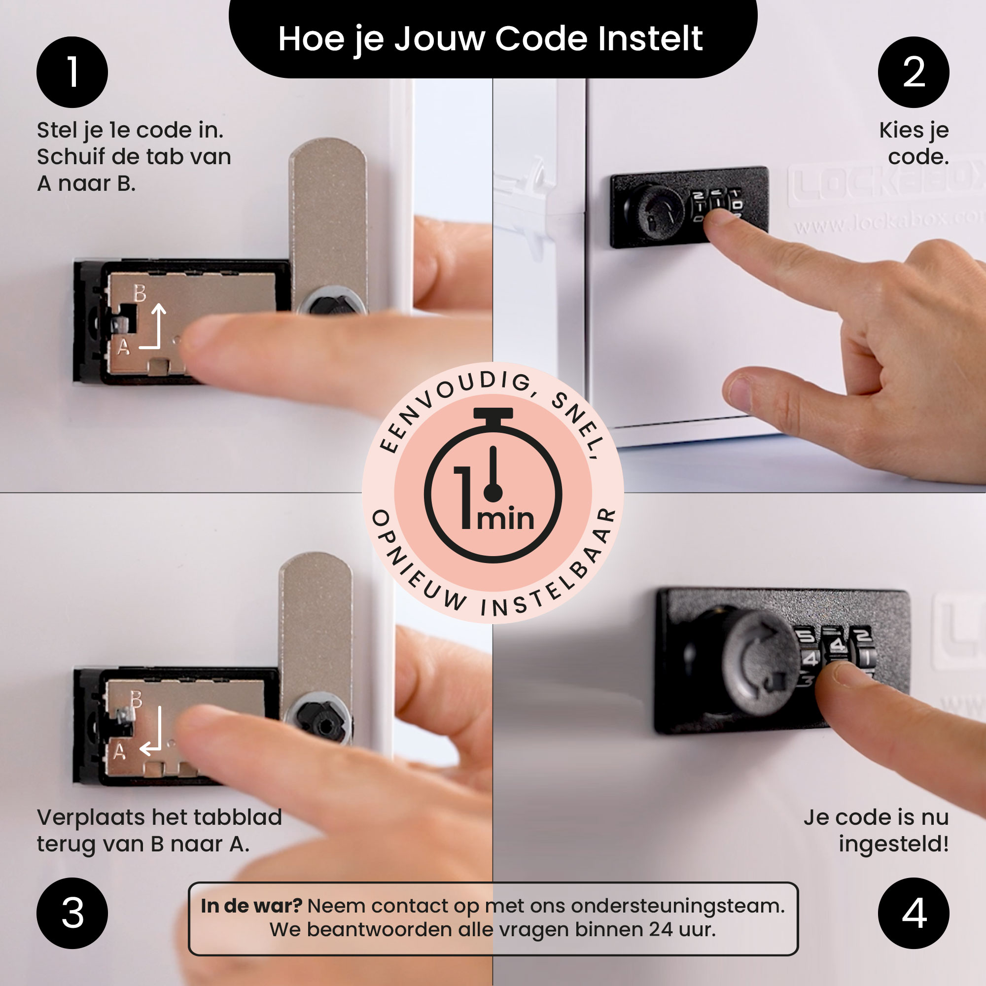 Anweisungen zum Einstellen eines Codes. Bilder und Text sind sichtbar.