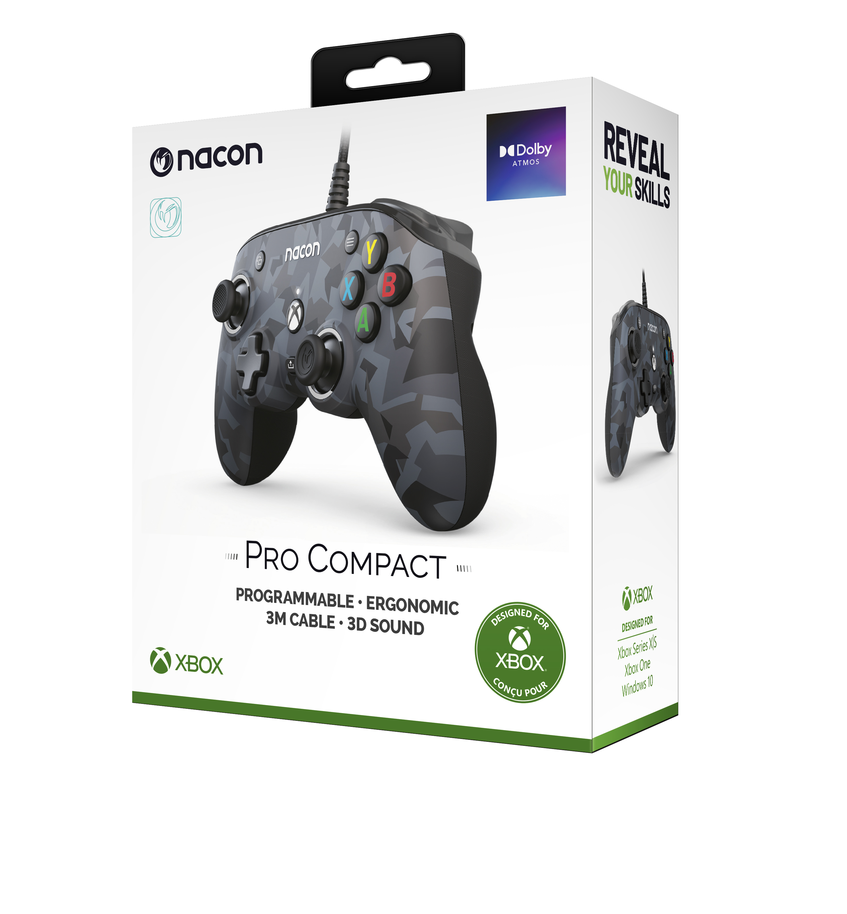 Gamepad Nacon Pro Compact w pudełku. Wzór kamuflażu. Do Xbox Series X/S, One i Windows.