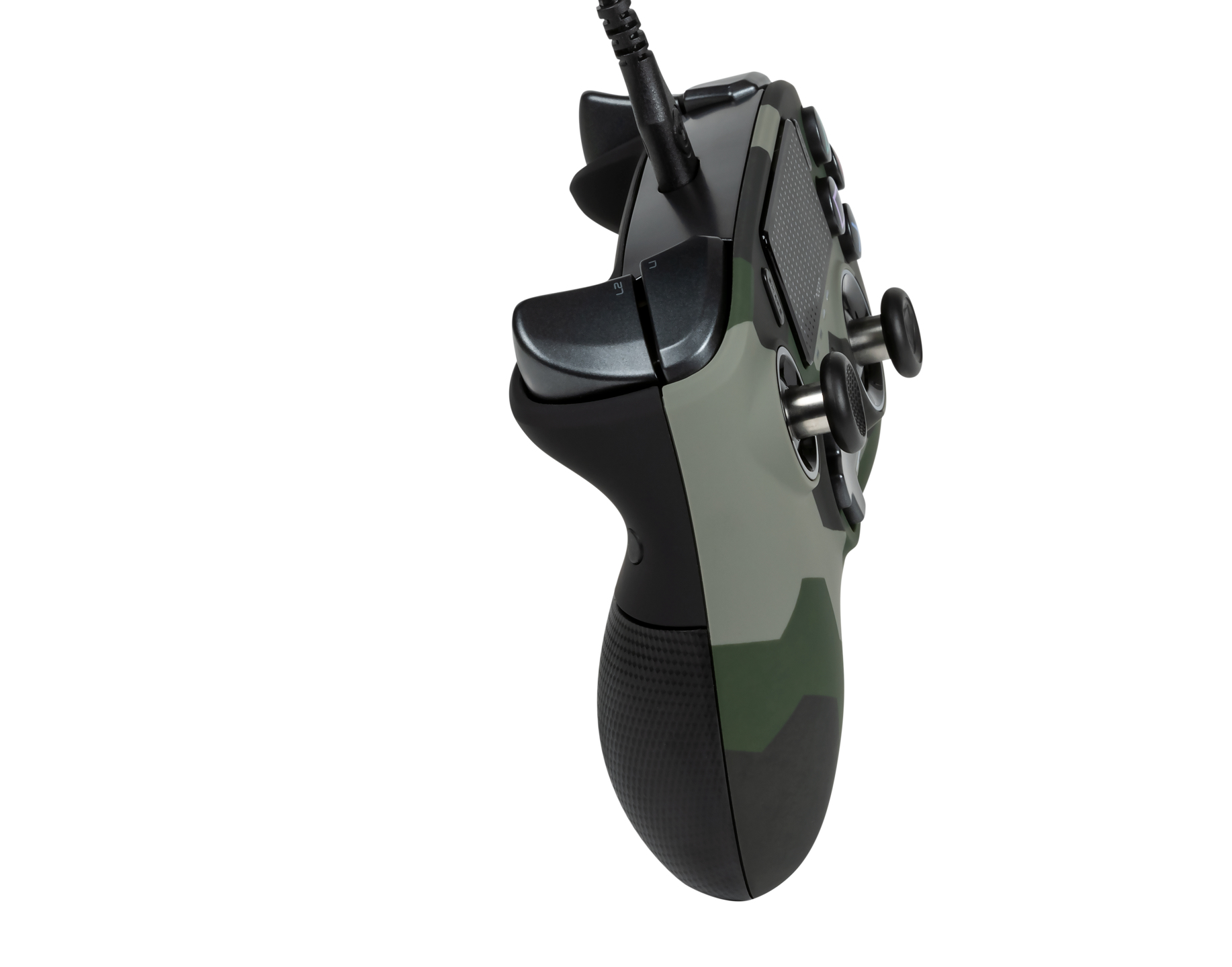 Kontroler gier z kamuflażem na białym tle.