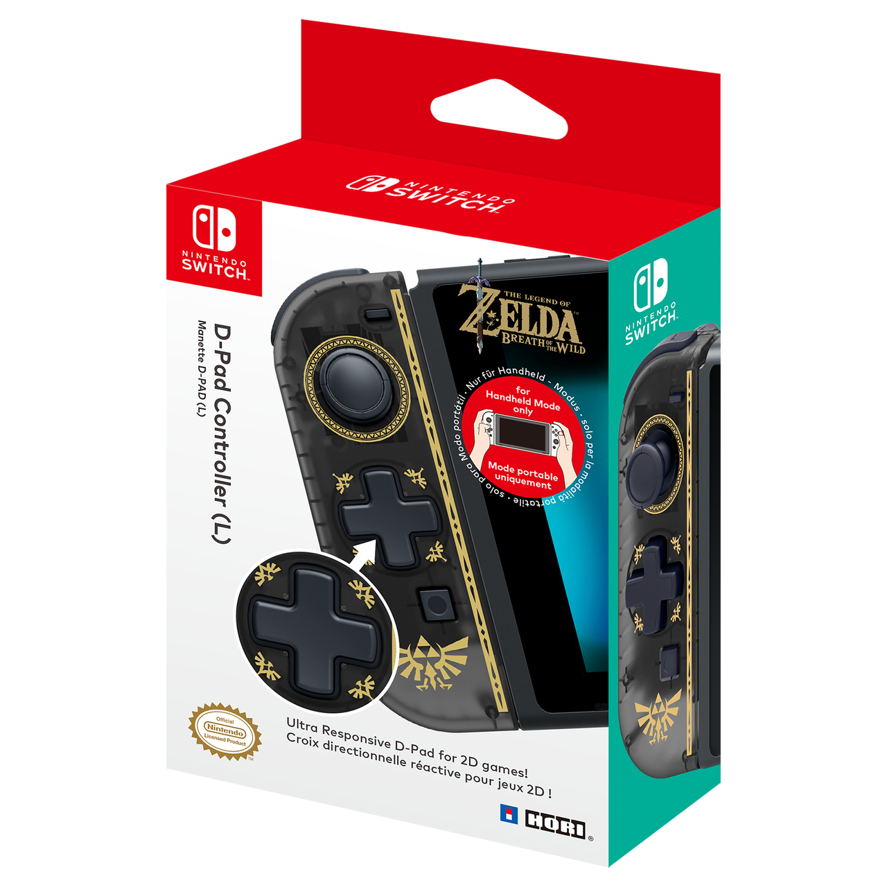 Un controller di gioco Nintendo Switch con un design nero e oro.
