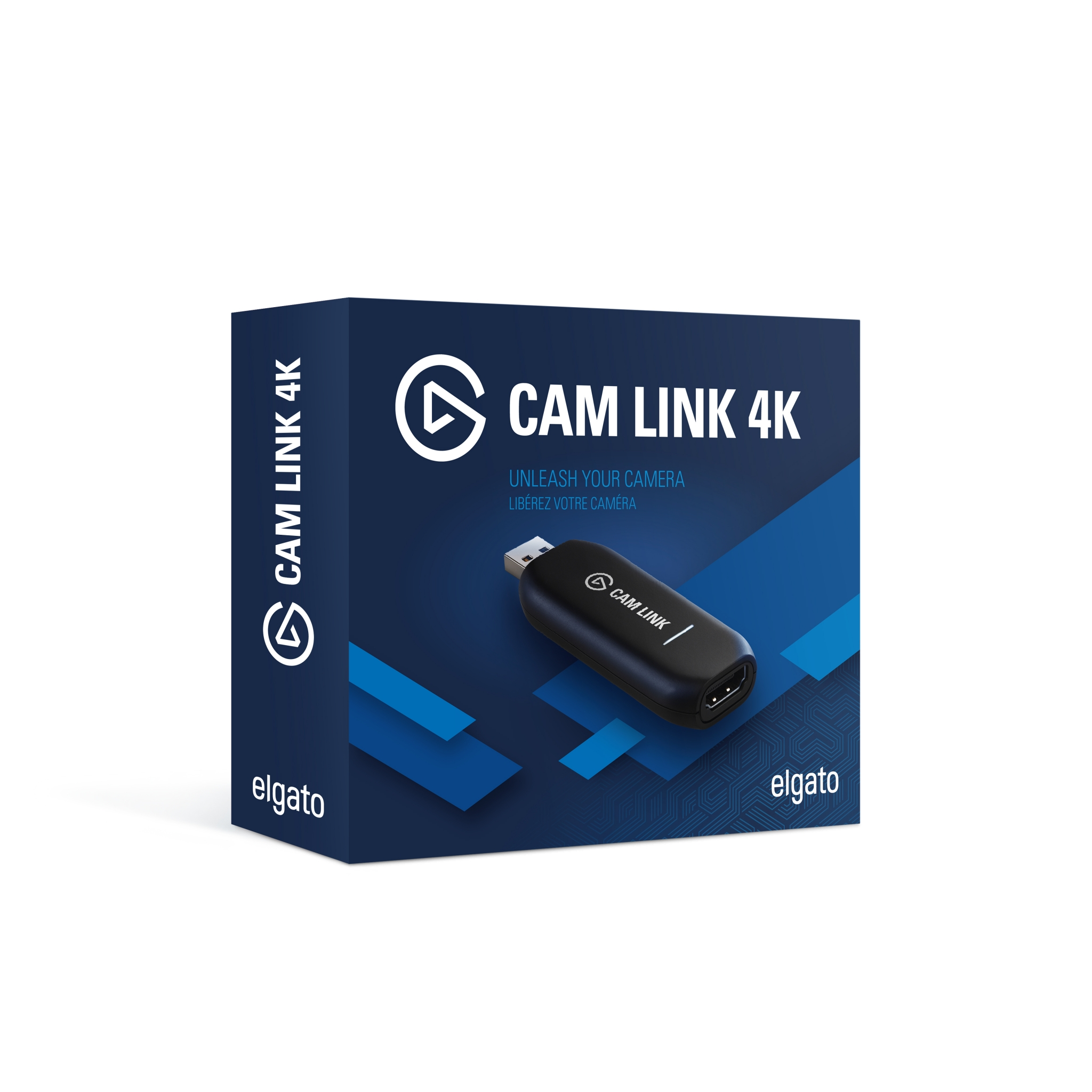 Pudełko Elgato Cam Link 4K. Czarne urządzenie z wtyczką USB.