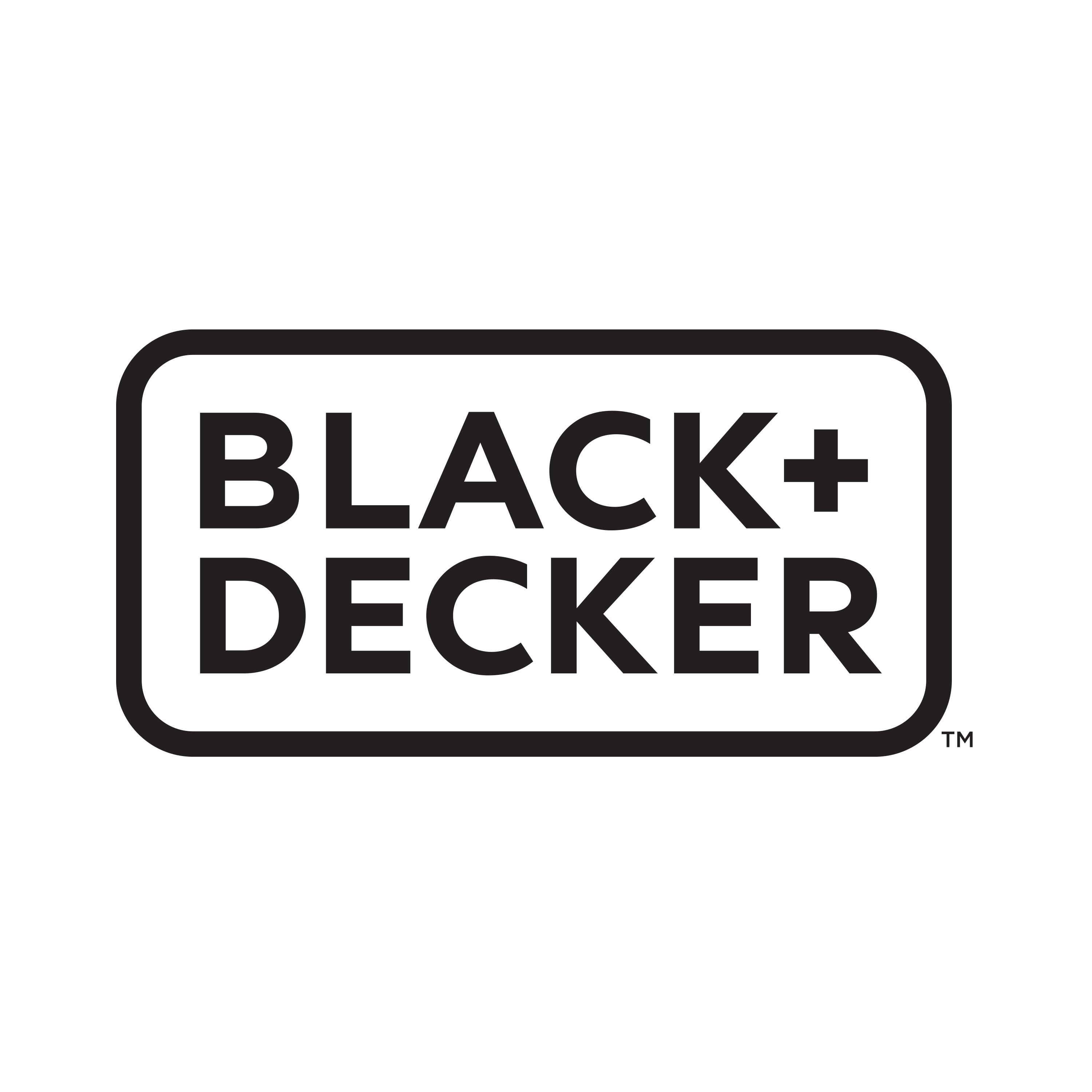 Il logo nero e bianco Black+Decker su sfondo bianco.