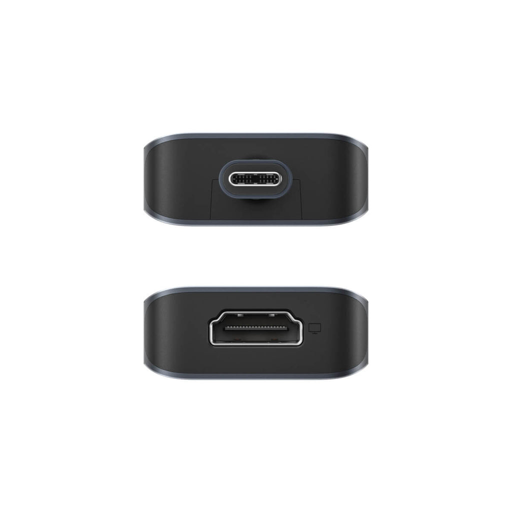 Adattatore a due lati. Un lato USB-C, l'altro HDMI. Colore nero.