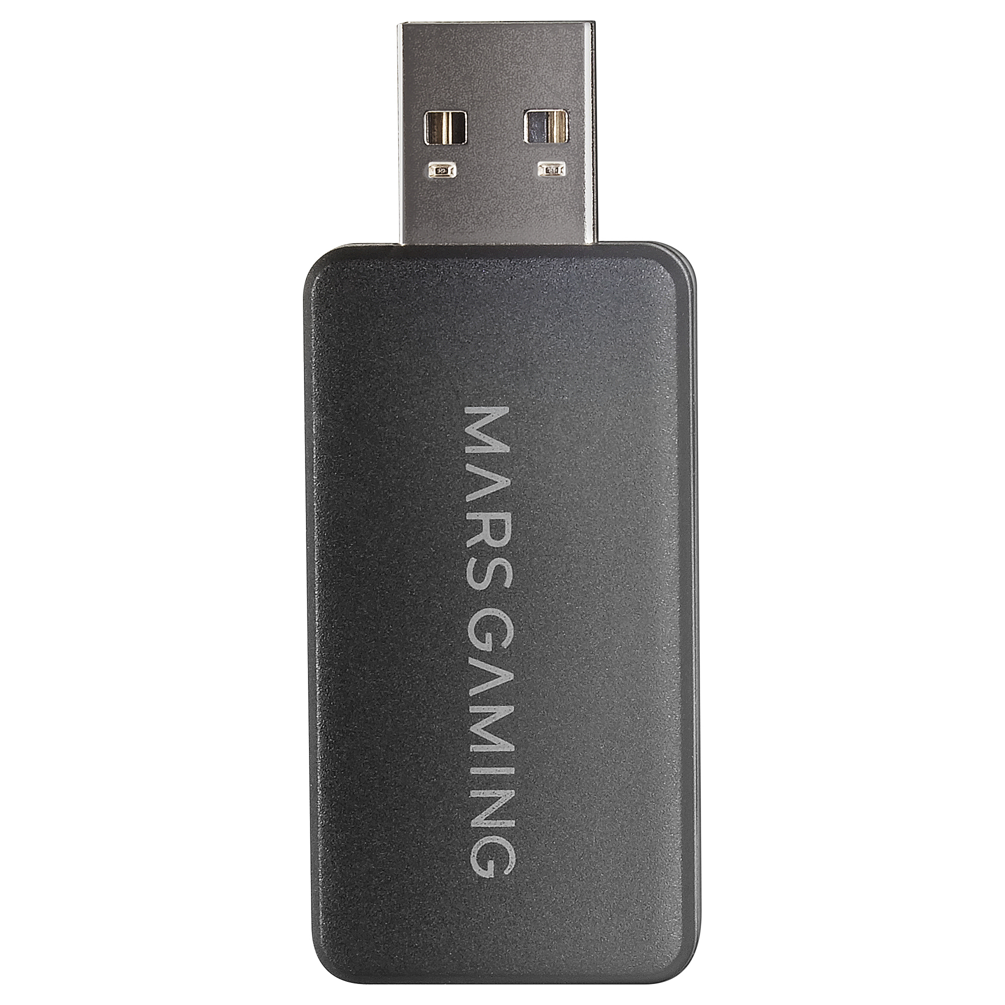 Czarny pendrive z tekstem "MARS GAMING". Białe tło.