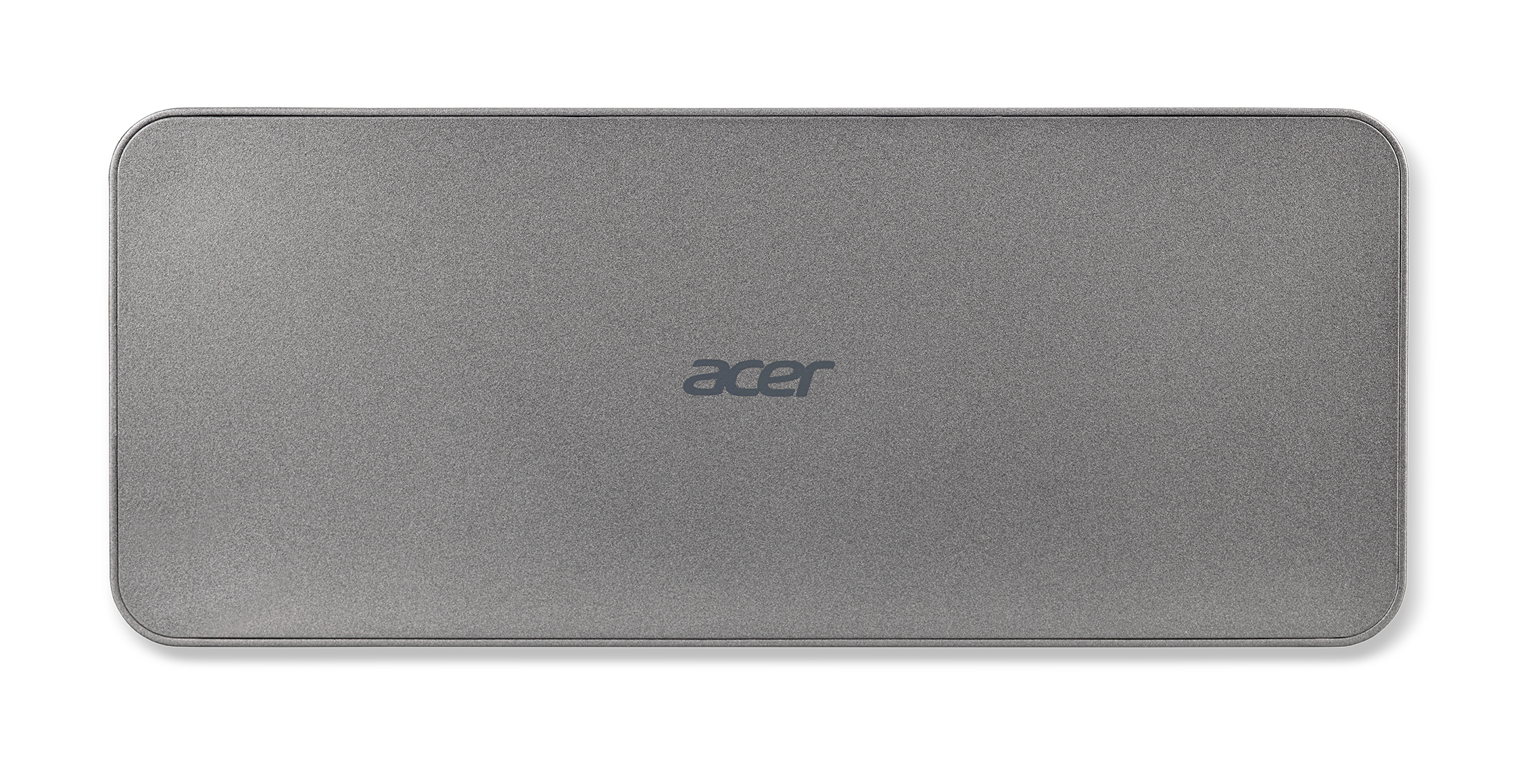 Grijze Acer laptop. Het Acer-logo staat in het midden. Plat oppervlak.