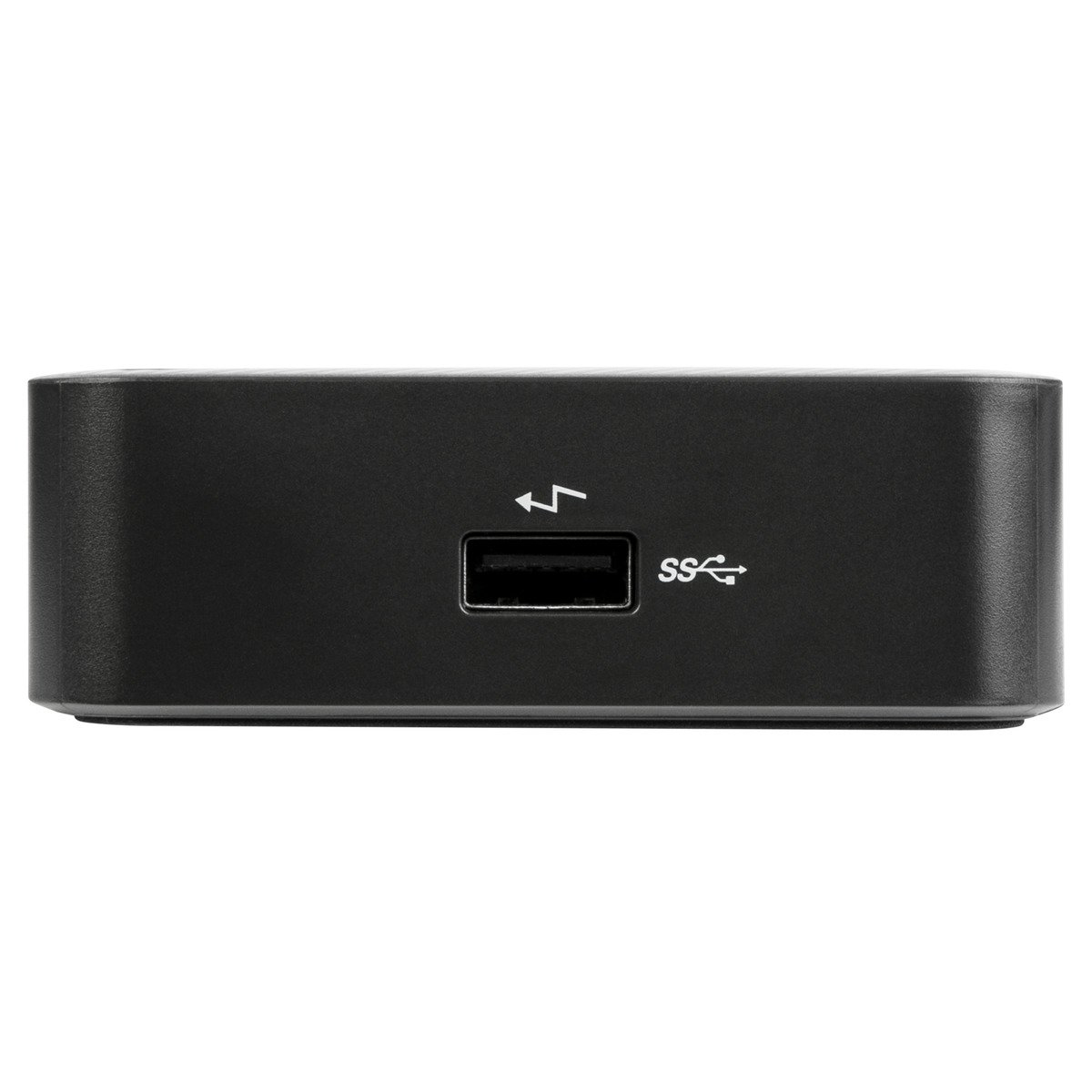 Dispositivo nero con porta USB e logo 'SS'.