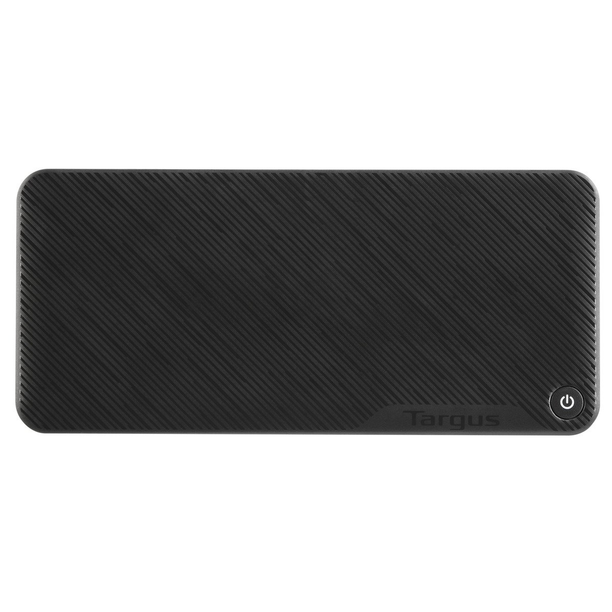 Un mousepad Targus nero con superficie strutturata e pulsante di accensione.