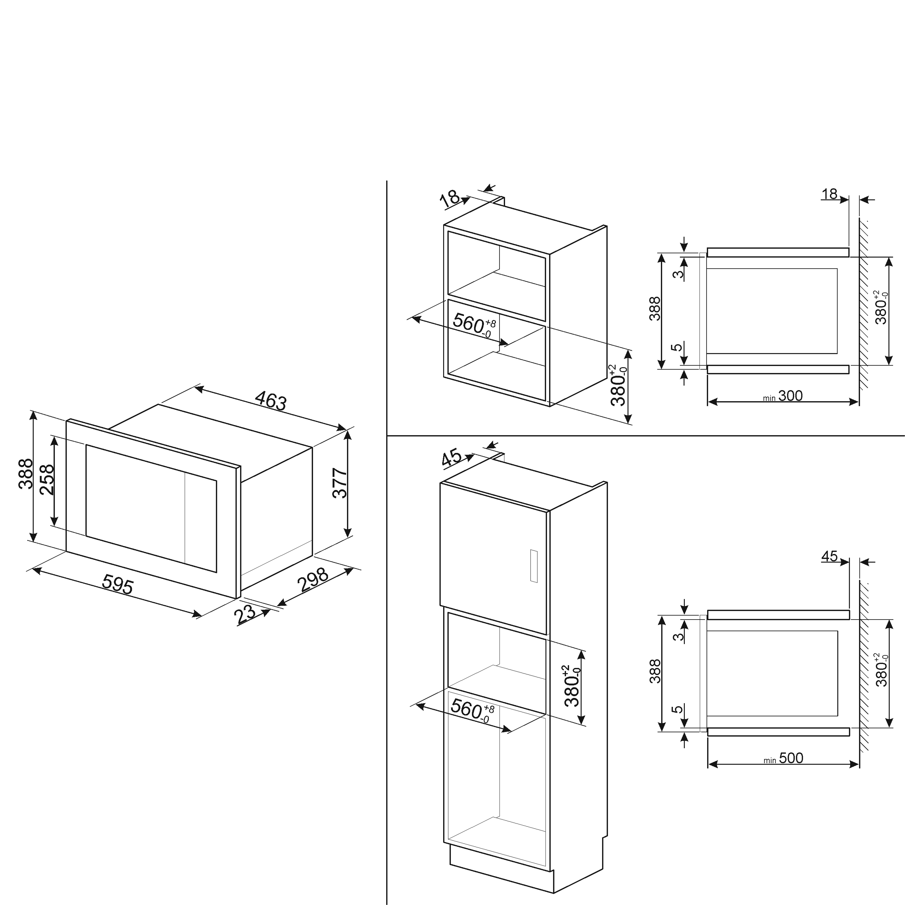 Dessin technique d'appareil de cuisine avec dimensions et étiquettes.